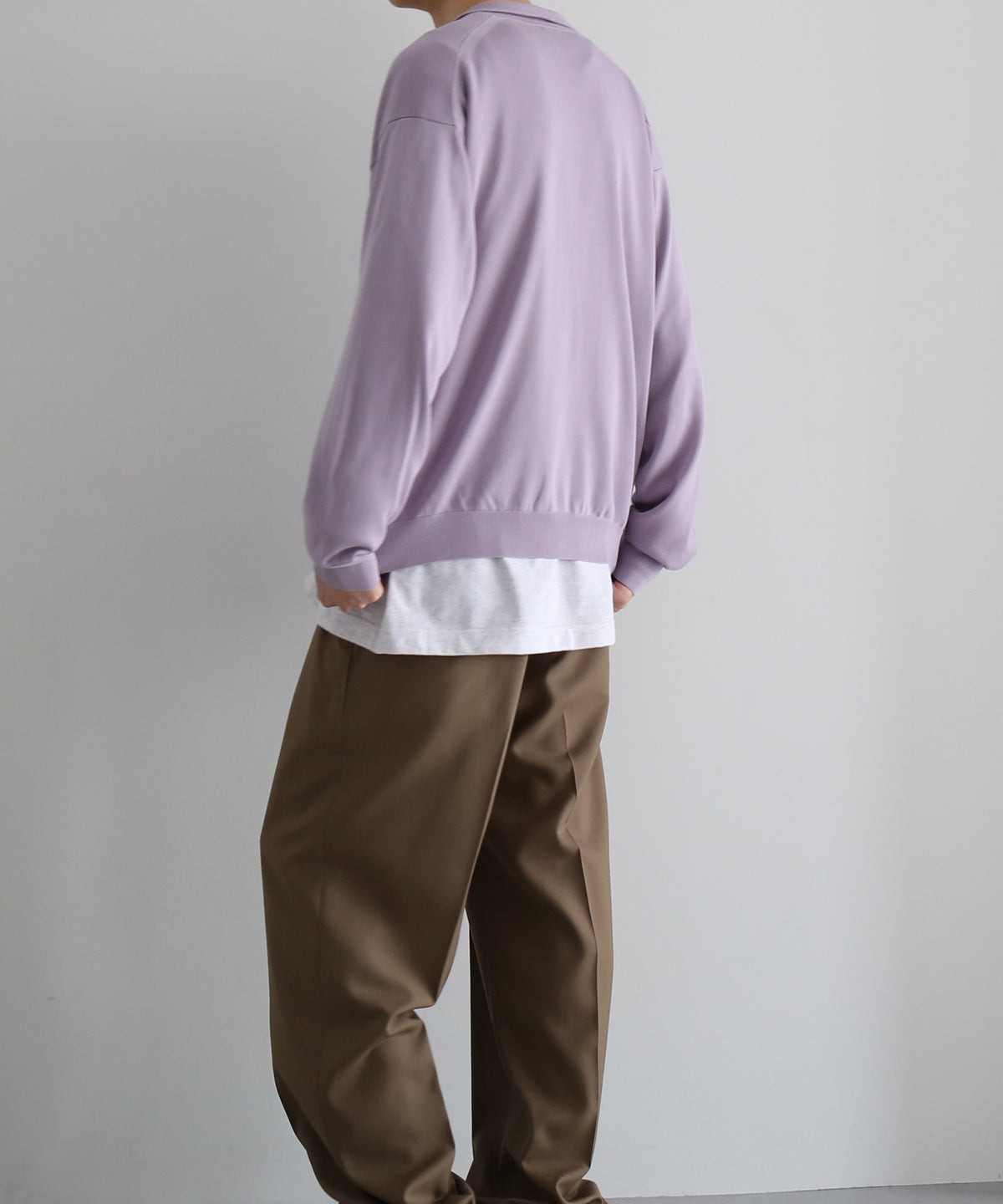 【EXCLUSIVE】crepuscule Open collar knit shirt "LIGHT PURPLE"