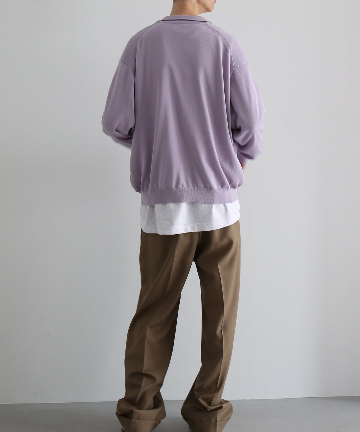 【EXCLUSIVE】crepuscule Open collar knit shirt "LIGHT PURPLE"
