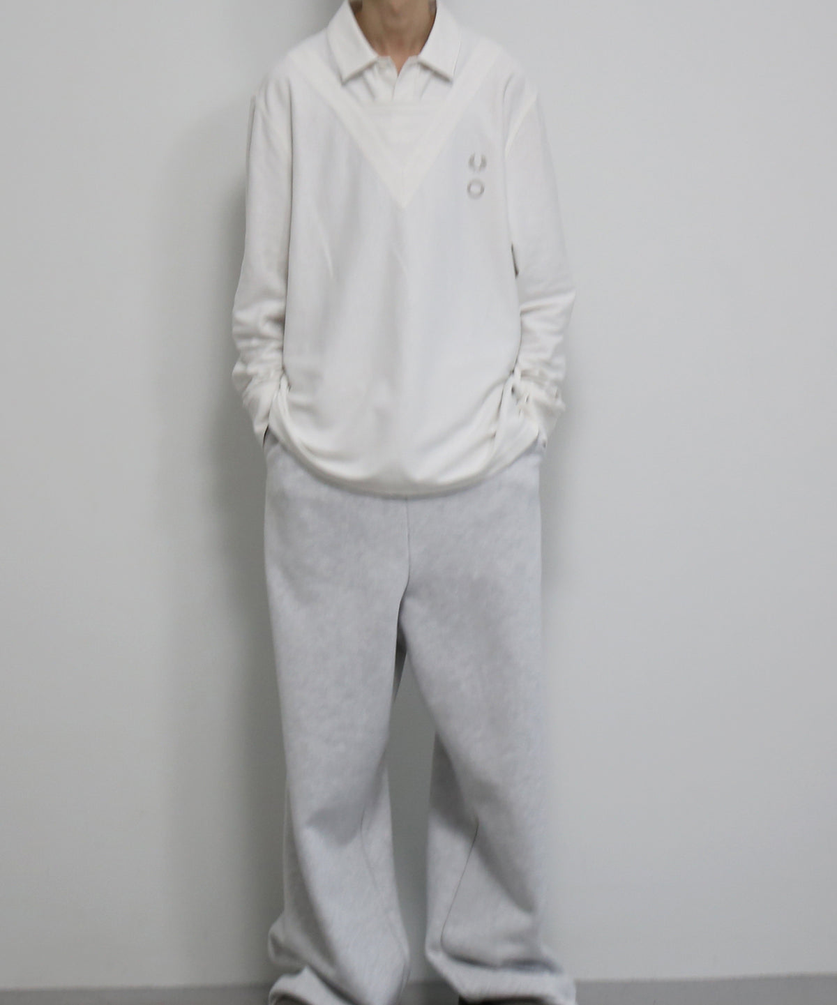 FRED PERRY Craig green longsleeve v overlay poloshirt "SNOW WHITE"