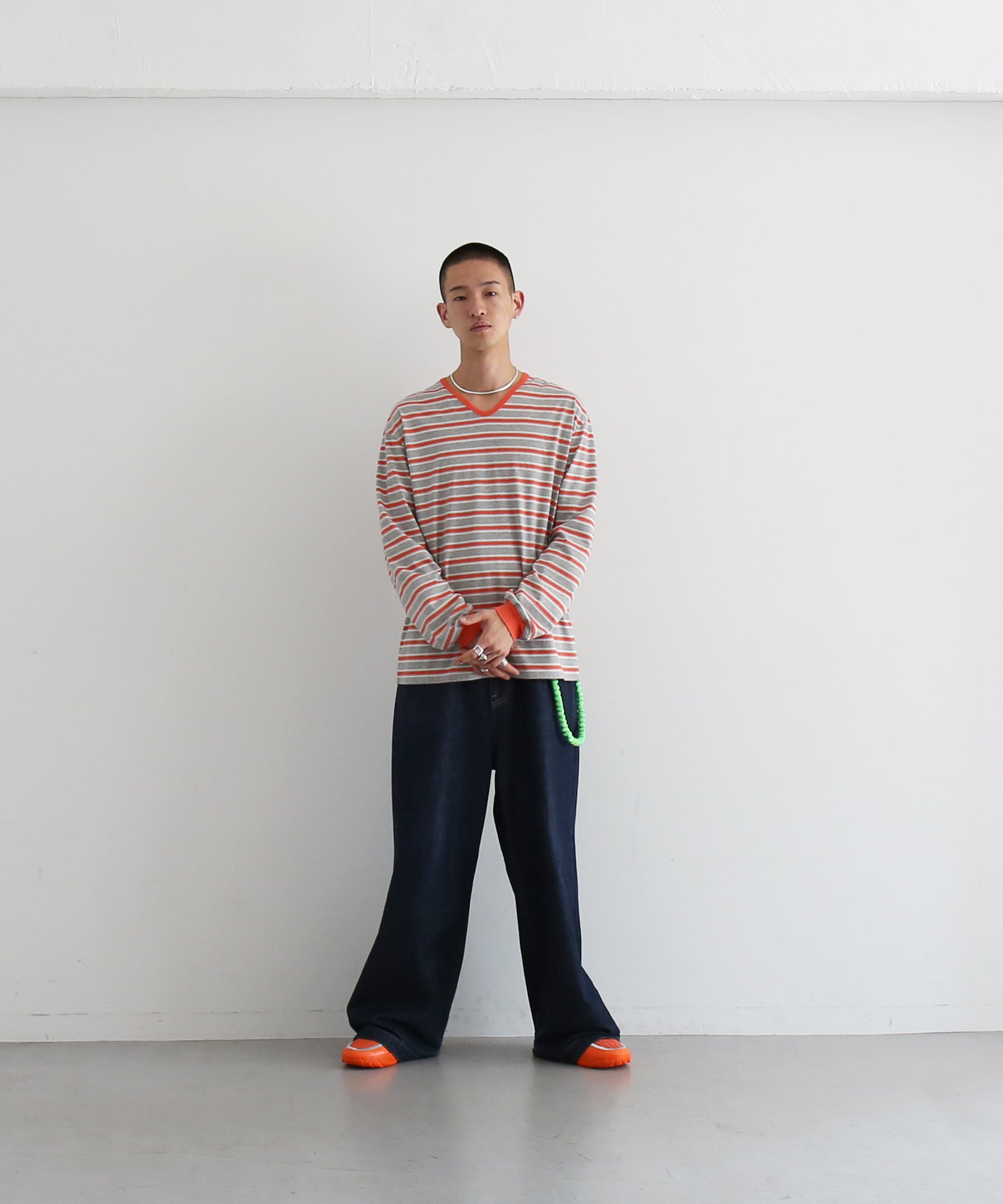KAIKO V neck border l/s t-shirt “RED”