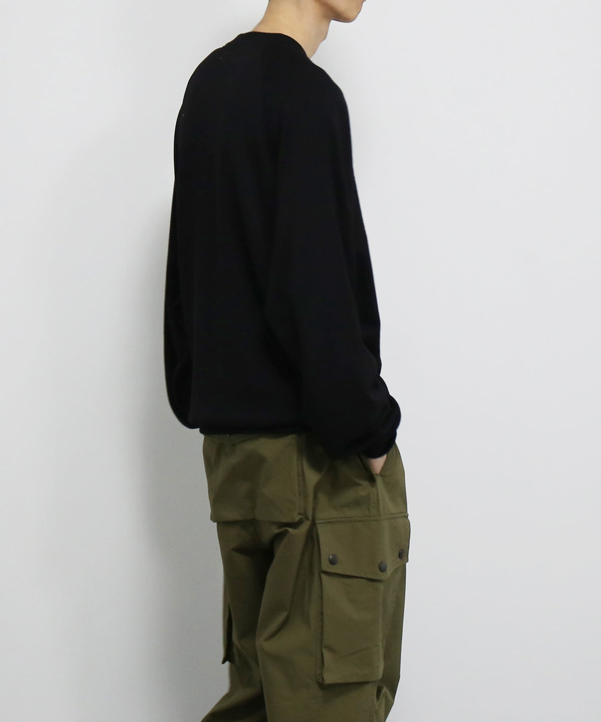 OLD FOLK HOUSE Washable wool sweatshirt "BLACK"