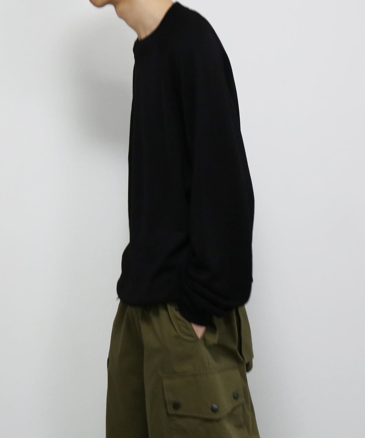 OLD FOLK HOUSE Washable wool sweatshirt "BLACK"