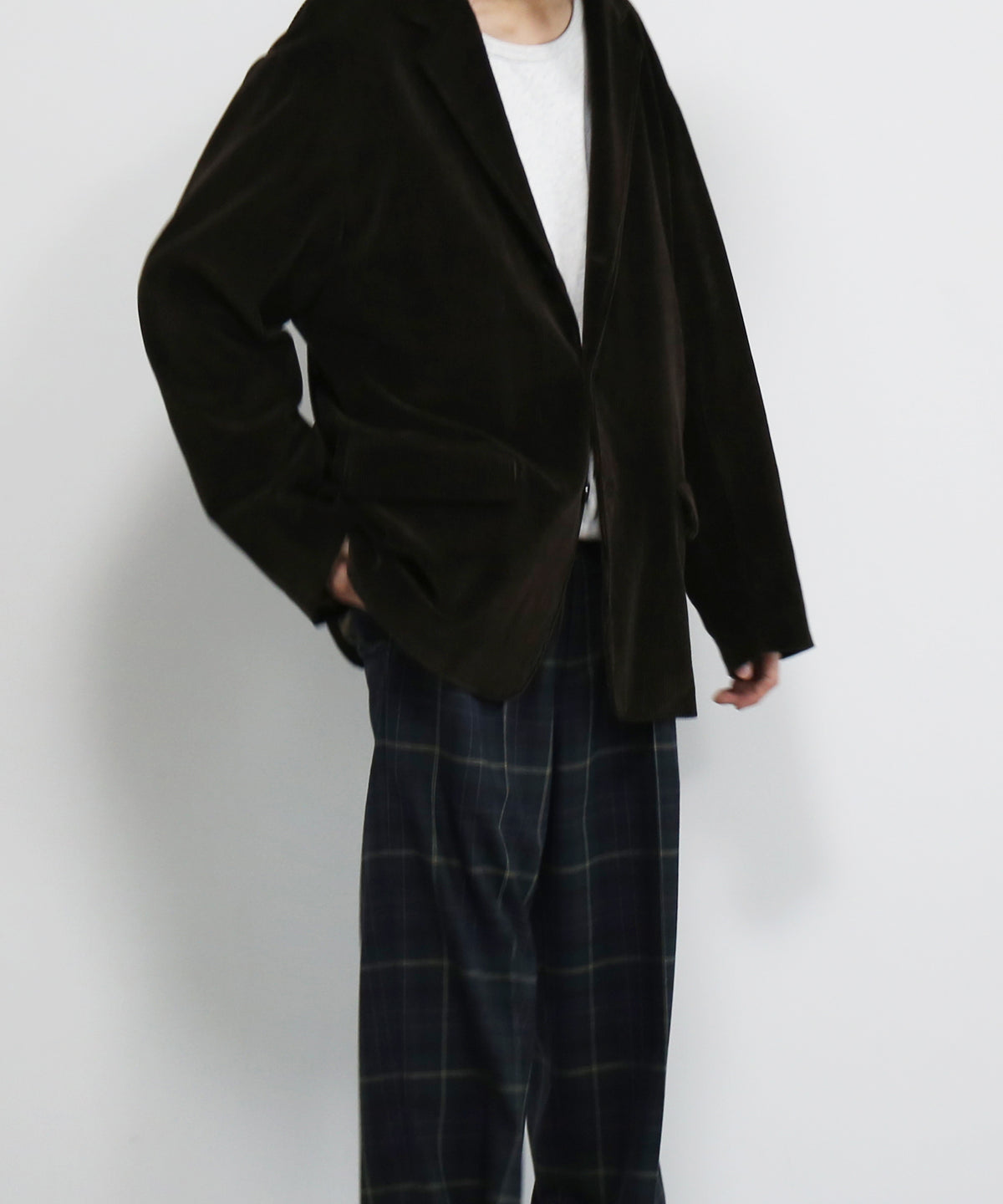 OLD FOLK HOUSE Cotton & rayon corduroy tailored jacket "DARK BROWN"