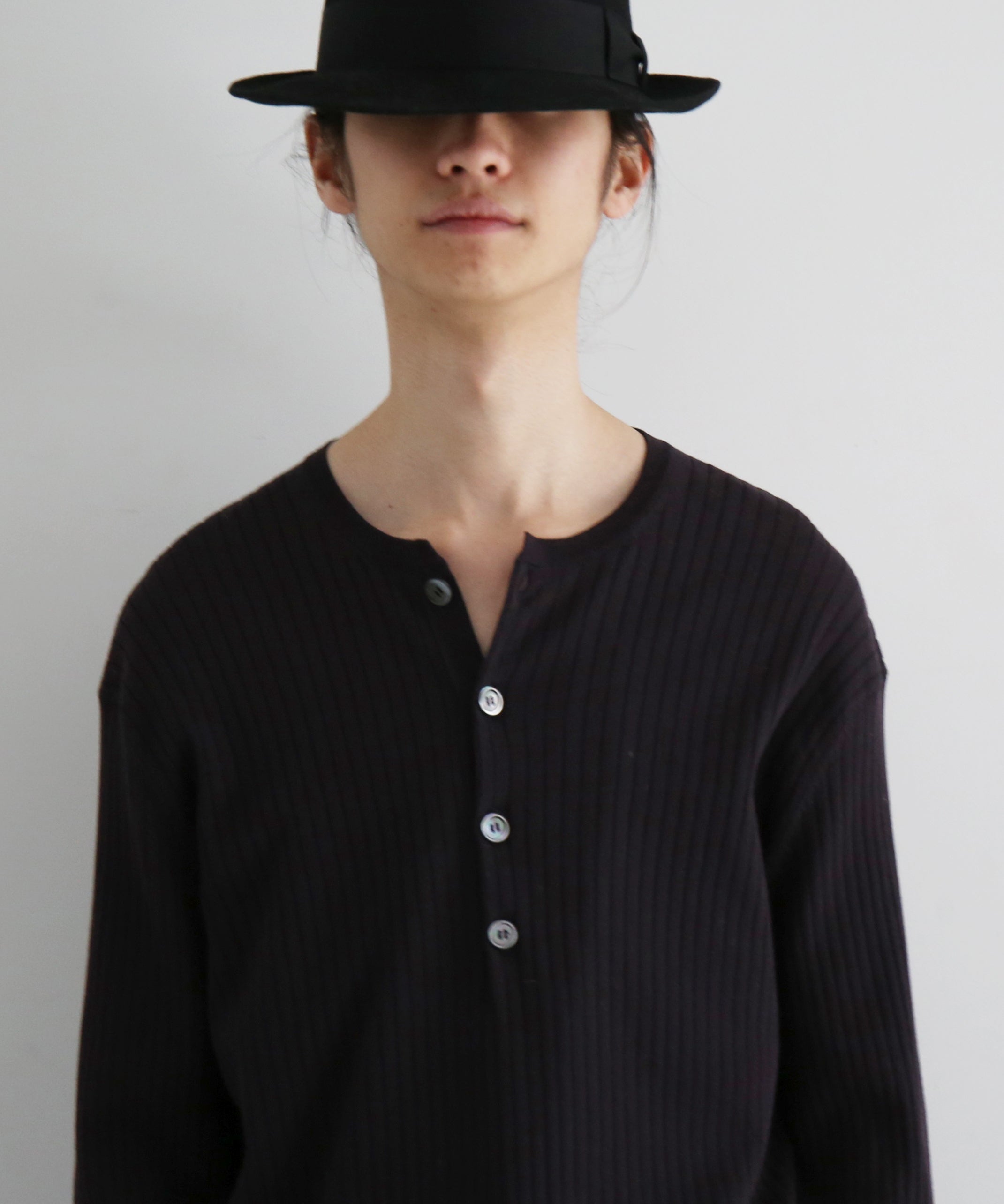 OUR LEGACY Fine henley “NOBLE NAVY COTTON CREPE”