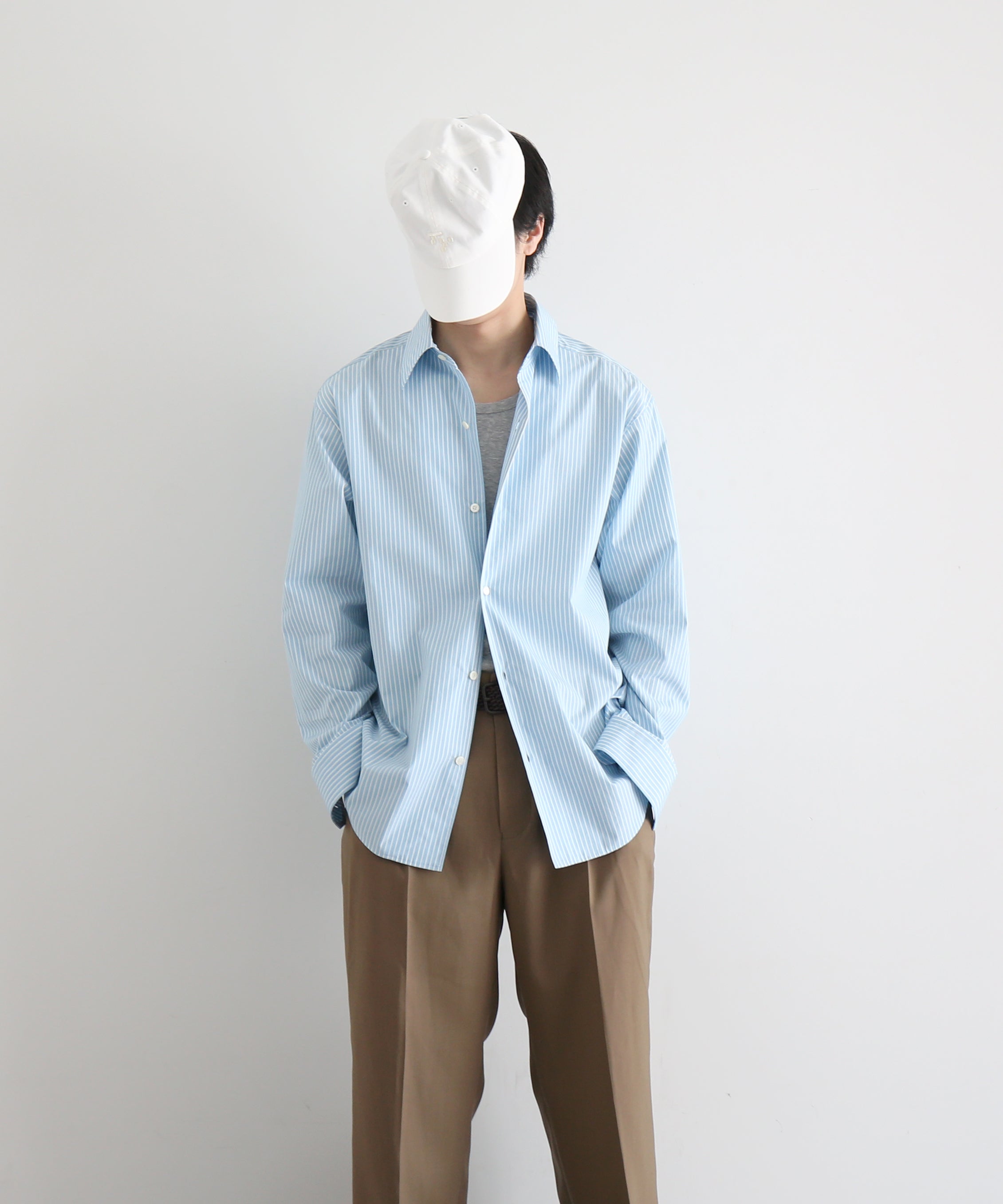 OLD FOLK HOUSE Cotton poplin striped classic shirt "YELLOW"
