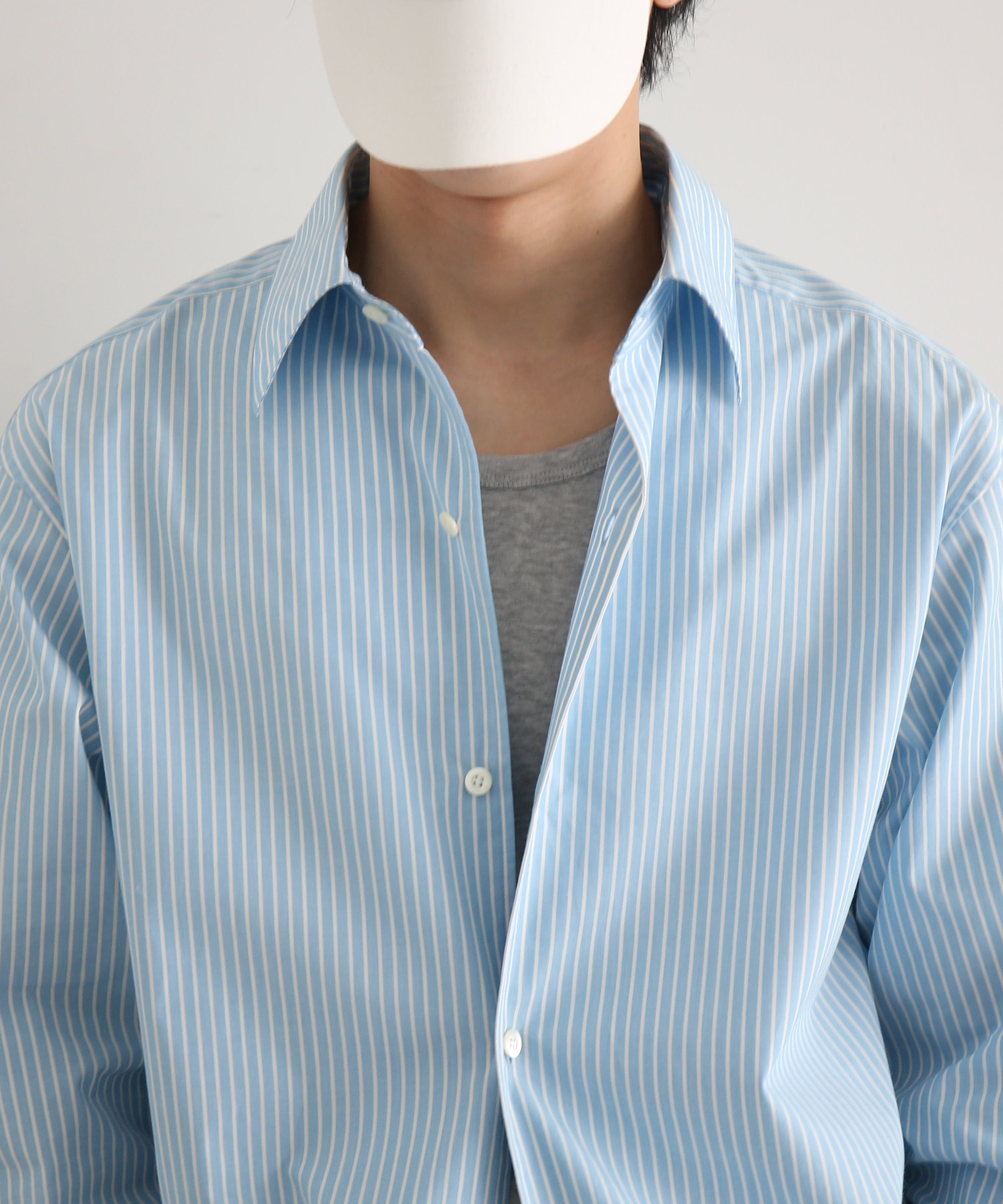 OLD FOLK HOUSE Cotton poplin striped classic shirt "BLUE"
