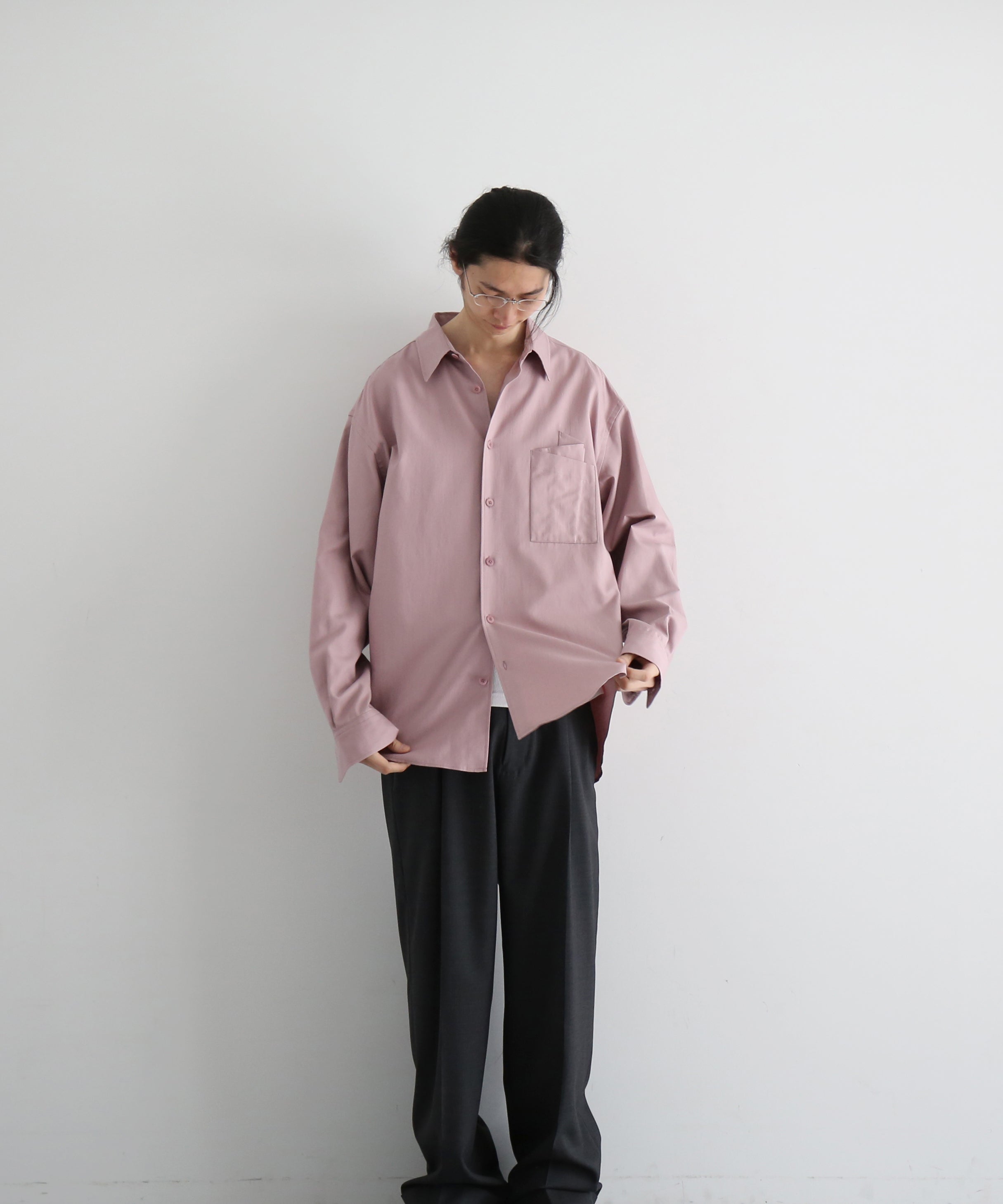WHOWHAT Origami pocket shirt <long sl> "DARK PINK"