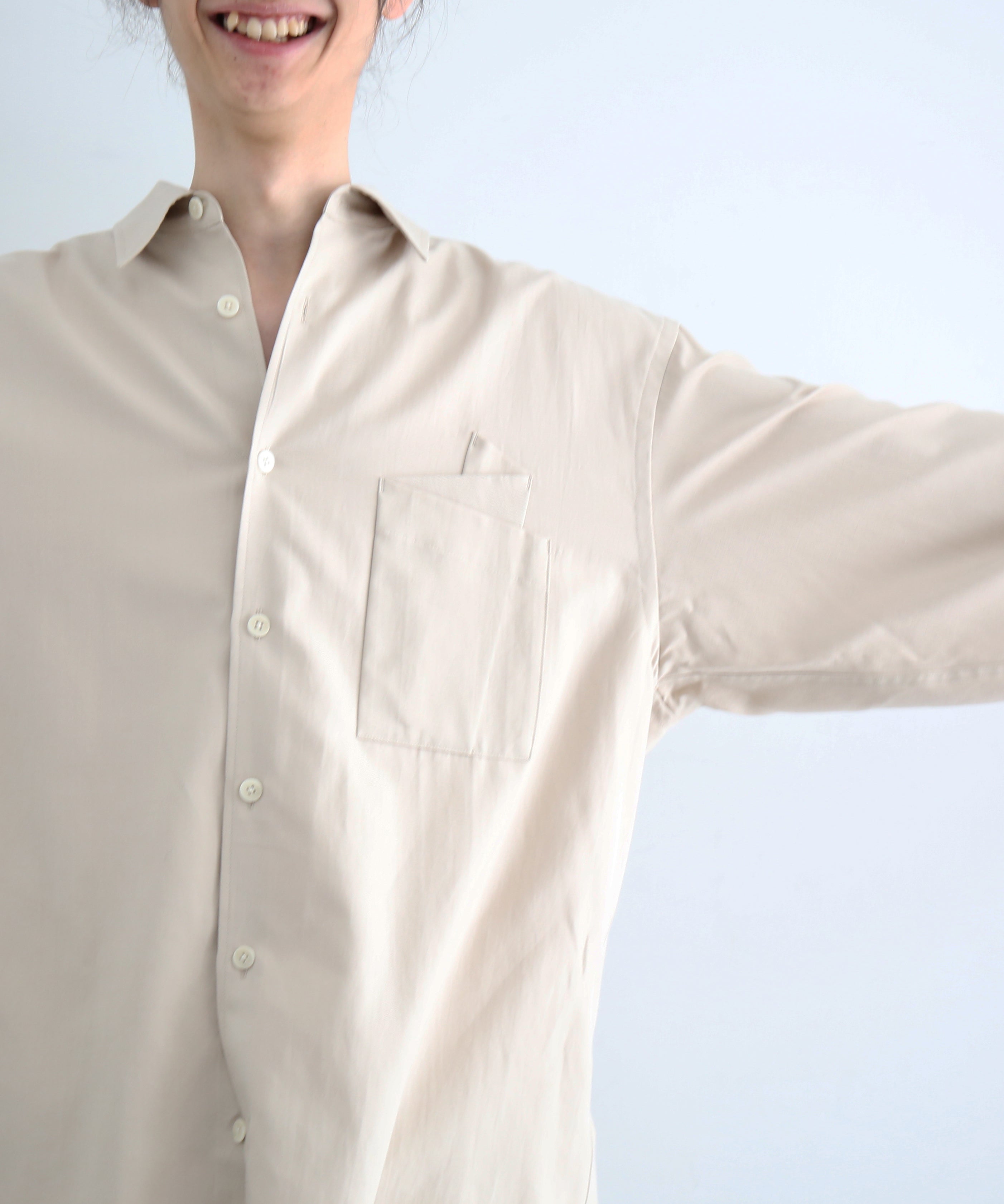 WHOWHAT Origami pocket shirt <long sl> "BEIGE"