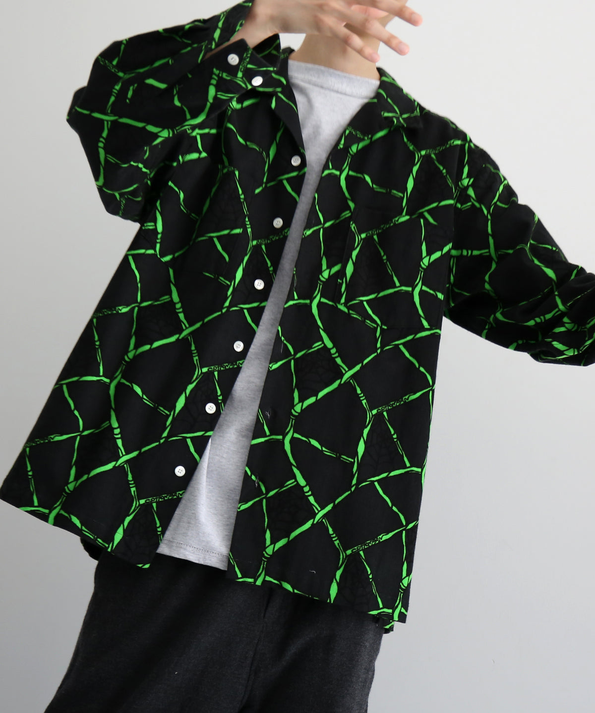 COTTON PAN Peter times l/s ネルシャツ beach型 "BLACK×GREEN"