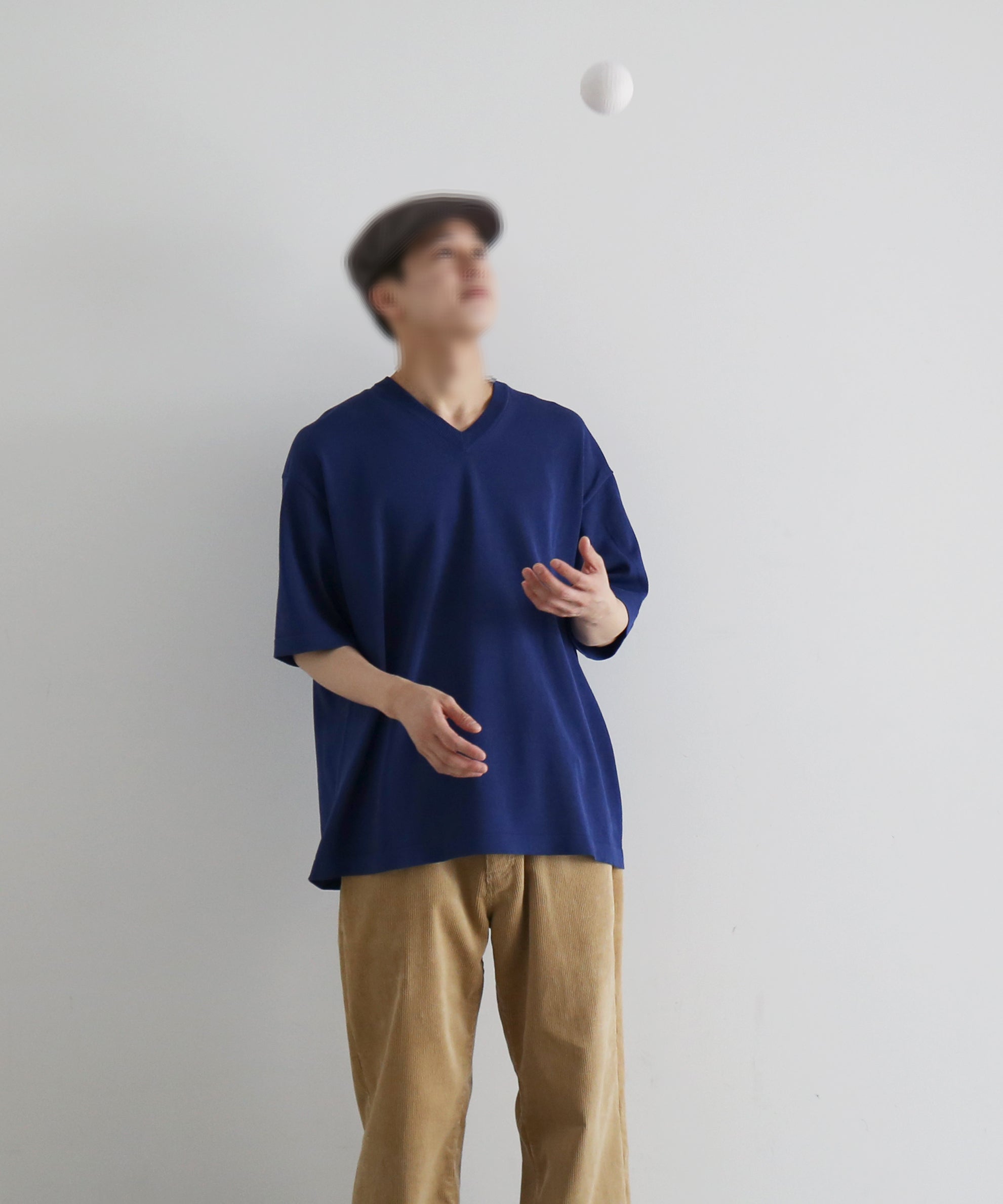 crepuscule Washi v/n knit t-shirt "BLUE"