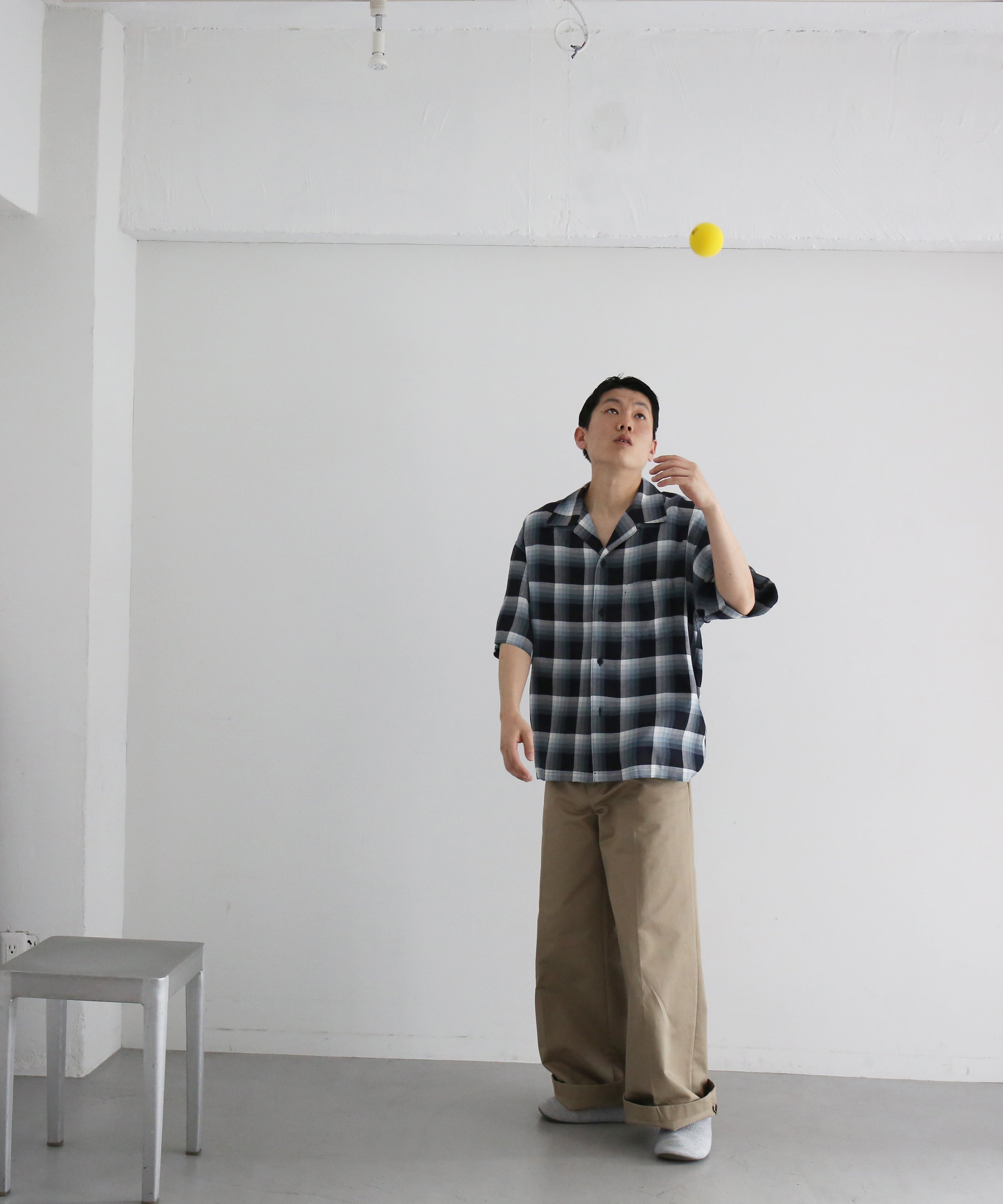 UNUSED Us2563 short sleeve rayon check shirt "NAVY"