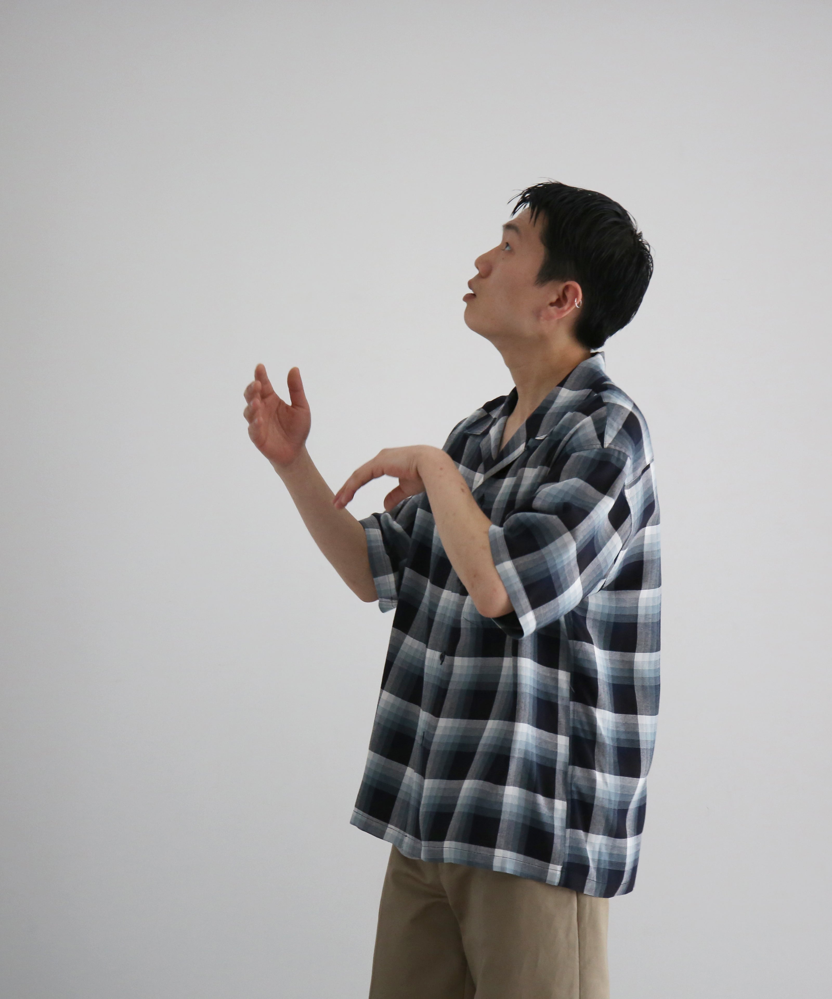 UNUSED Us2563 short sleeve rayon check shirt "NAVY"