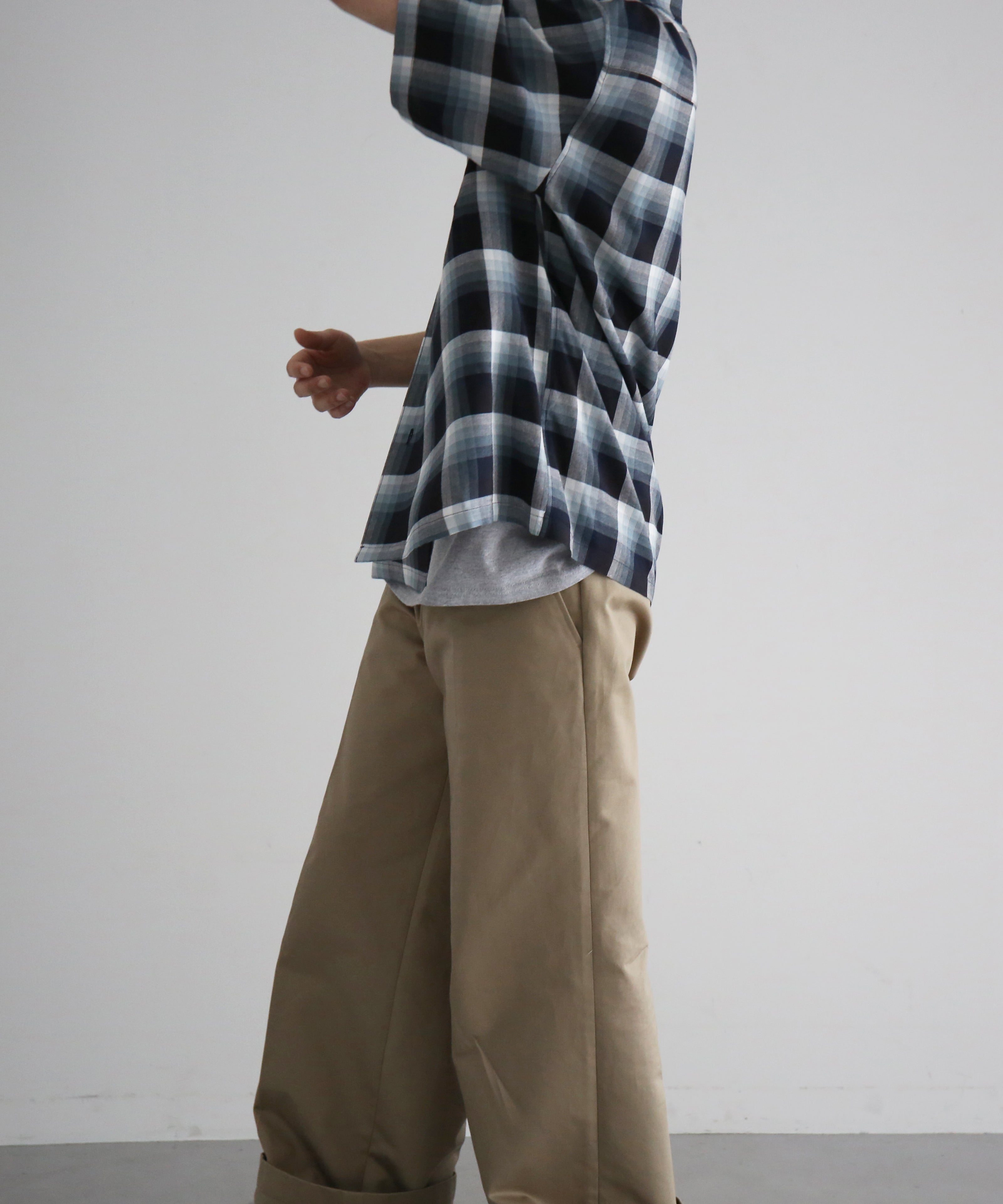 UNUSED Us2563 short sleeve rayon check shirt "NAVY"