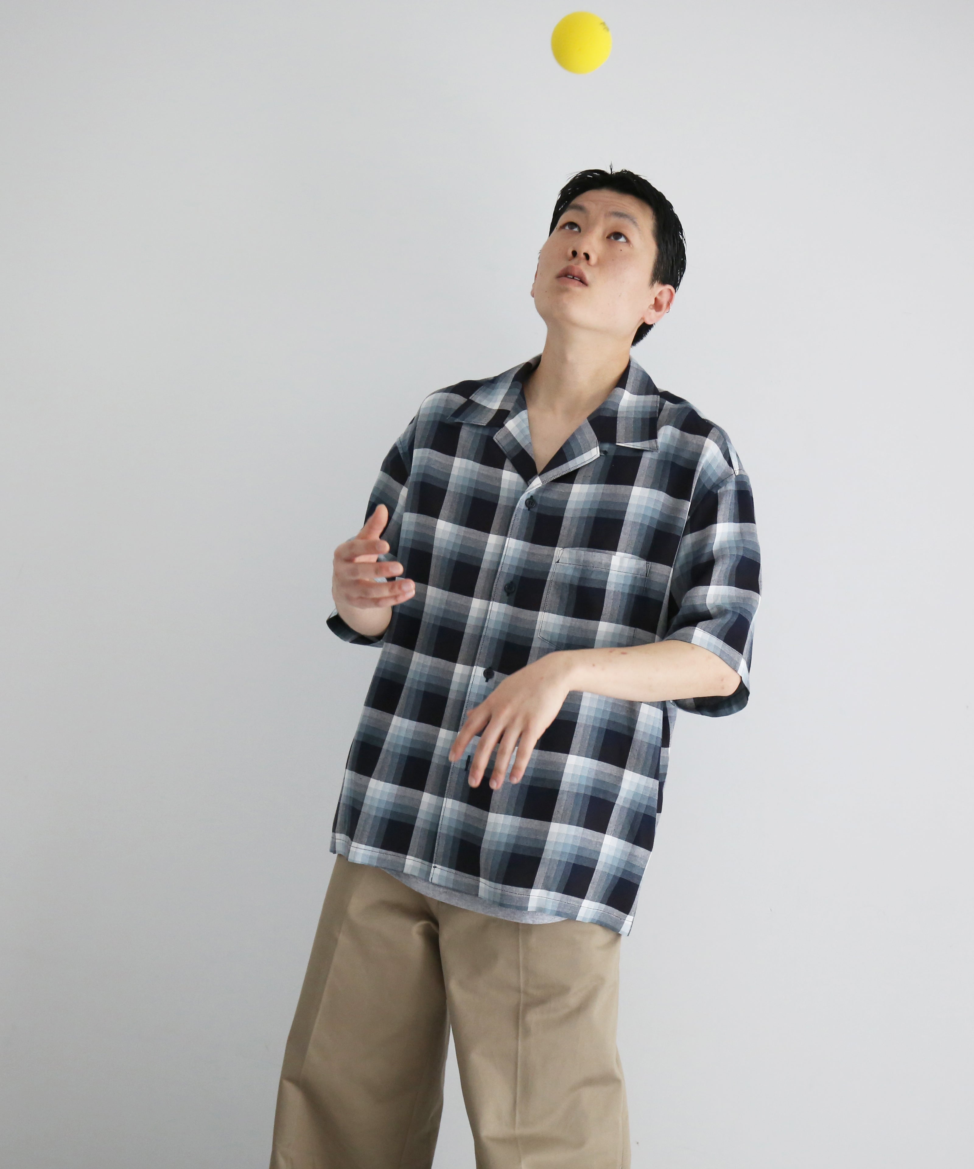 UNUSED Us2563 short sleeve rayon check shirt "NAVY"