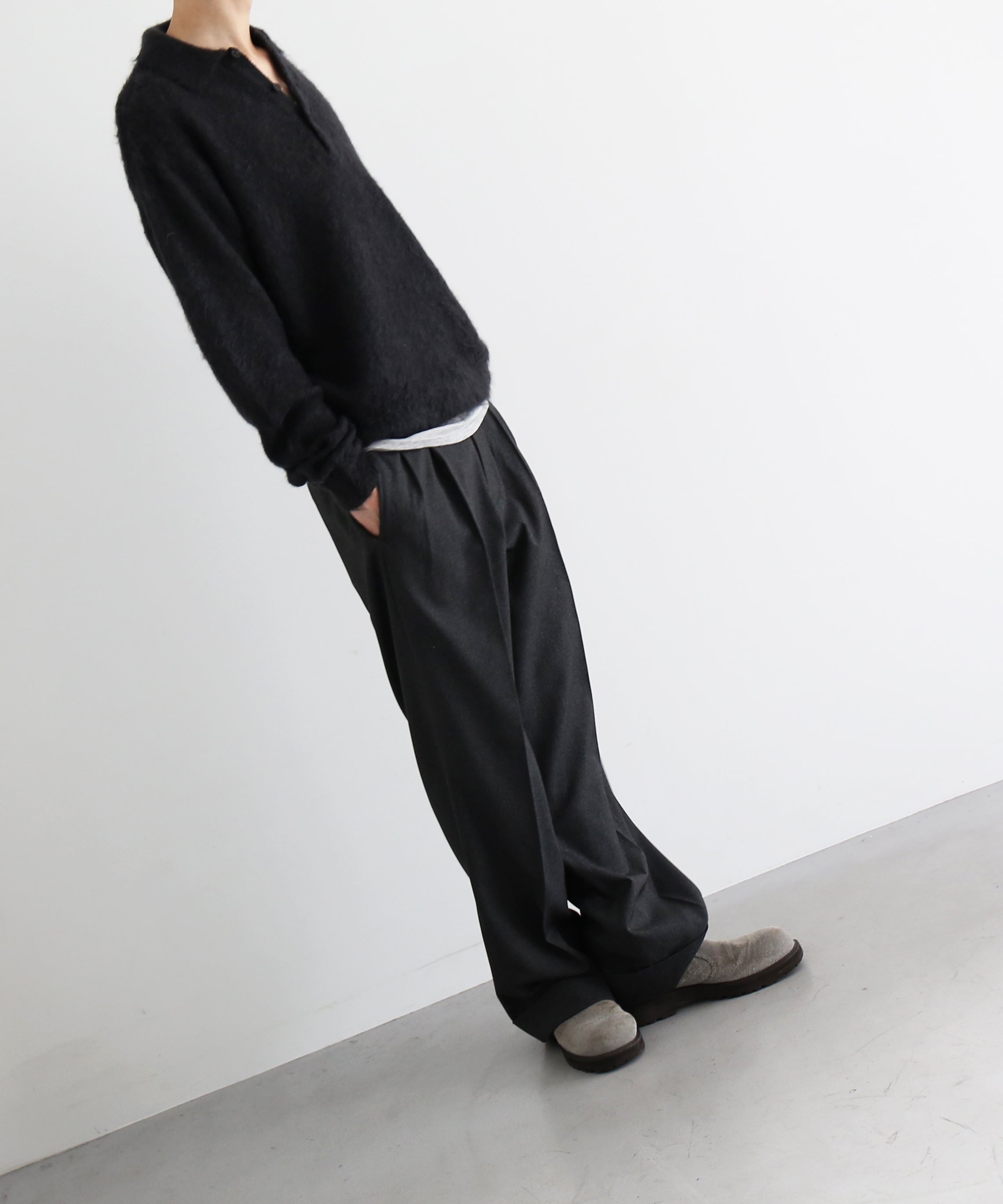AURALEE【オーラリー】Brushed super kid mohair knit polo “INK BLACK