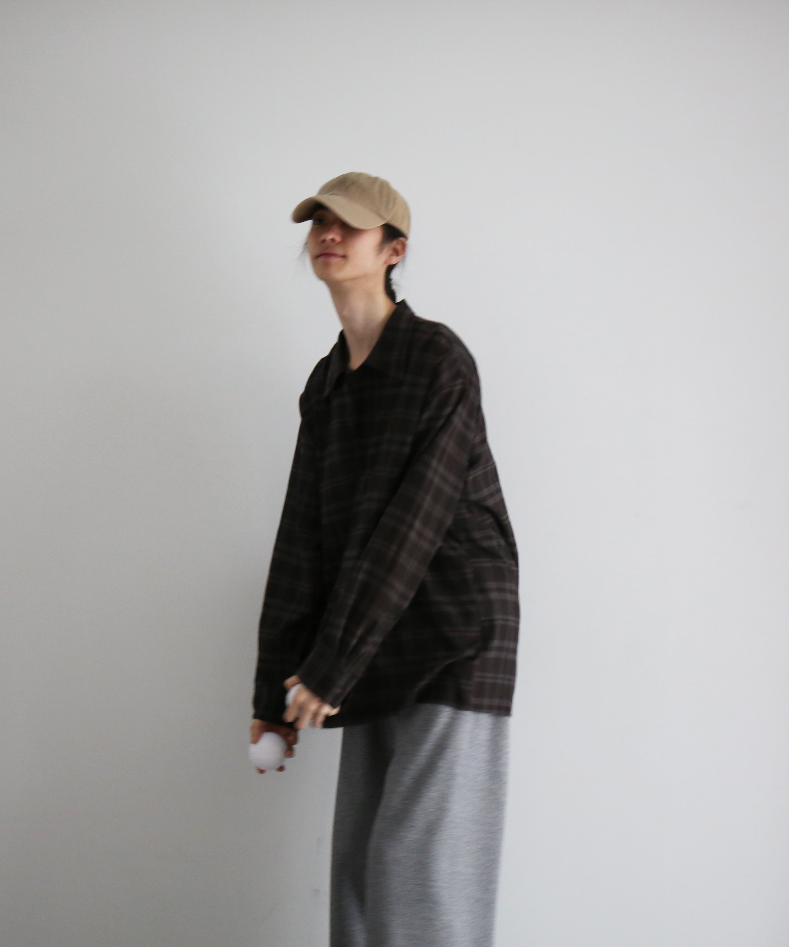 VOAAOV Shadow check l/s shirt "CHARCOAL"