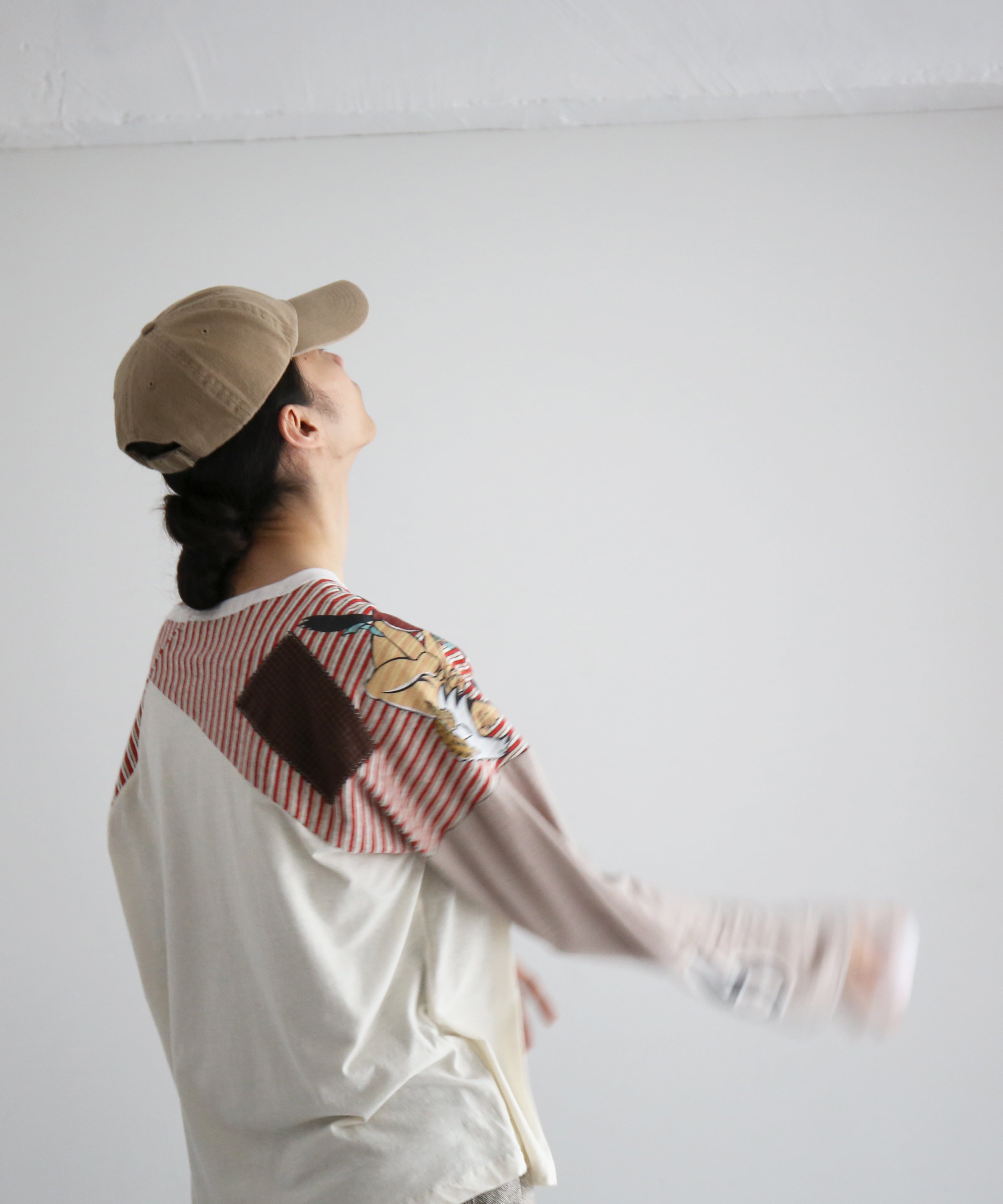 FAF(FAKE AS FLOWERS) Stripe raglan "ECRU"