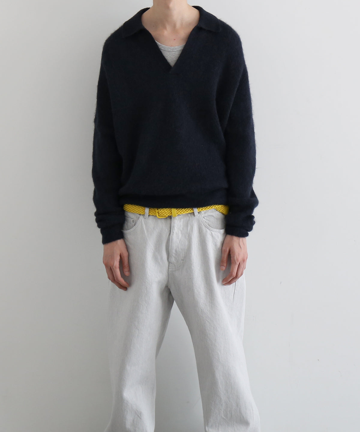 AURALEE Baby suri alpaca sheer knit skipper polo "RED"