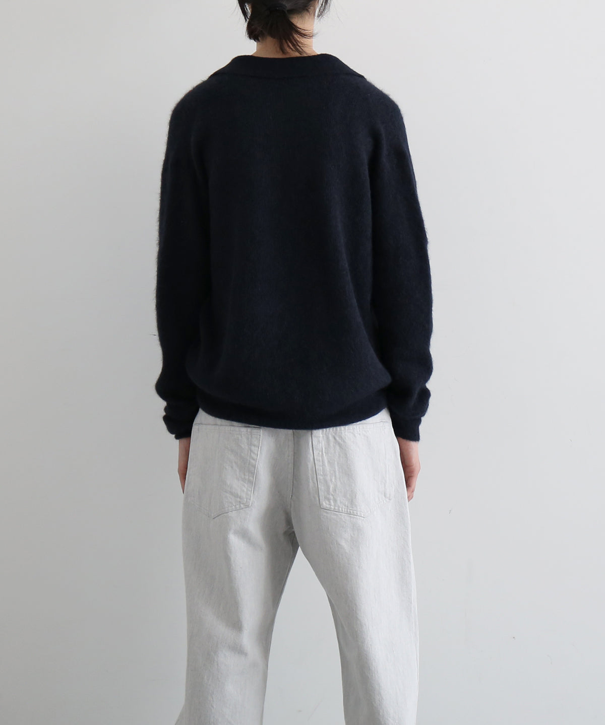 AURALEE Baby suri alpaca sheer knit skipper polo "NAVY"