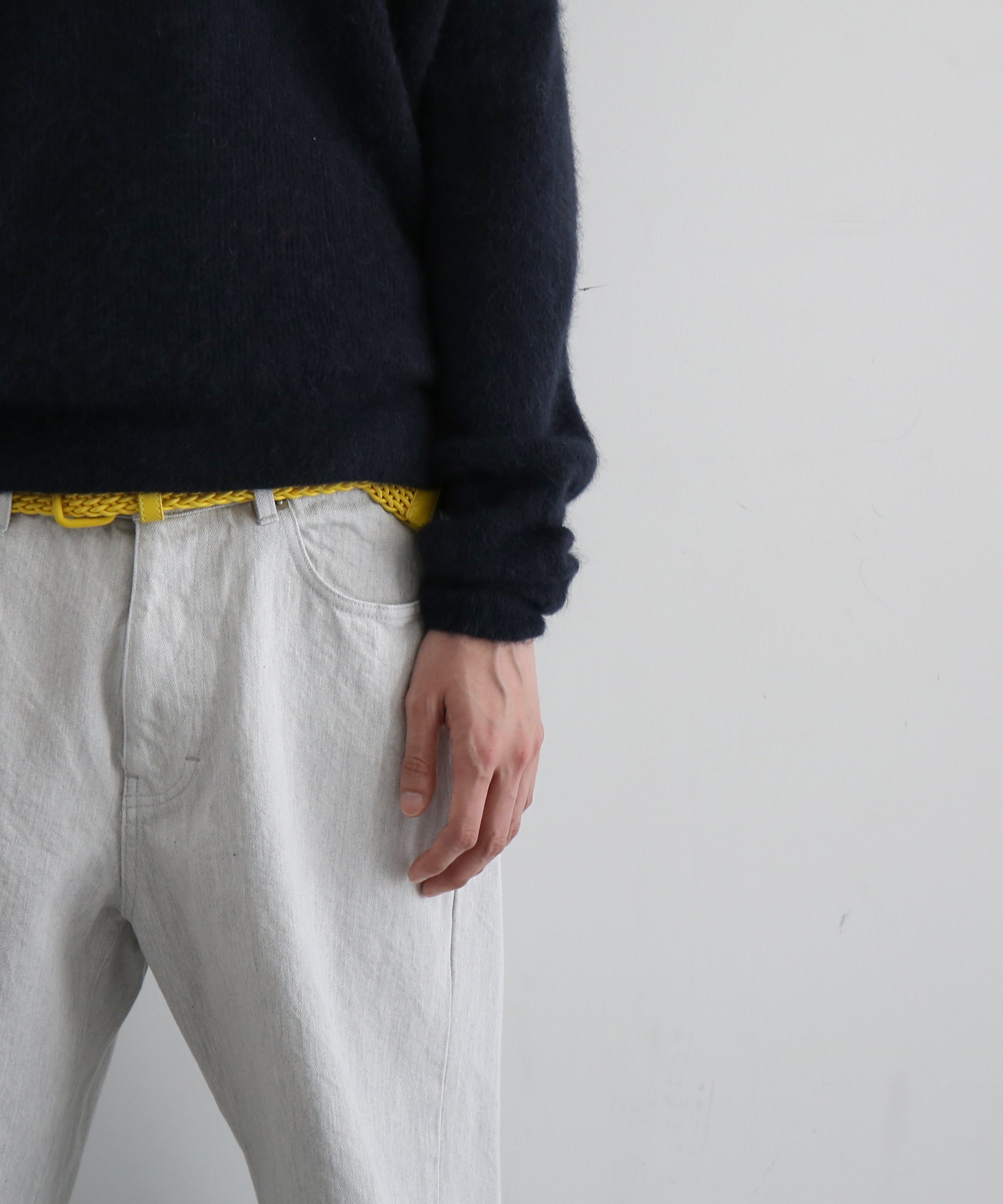 AURALEE Baby suri alpaca sheer knit skipper polo "NAVY"