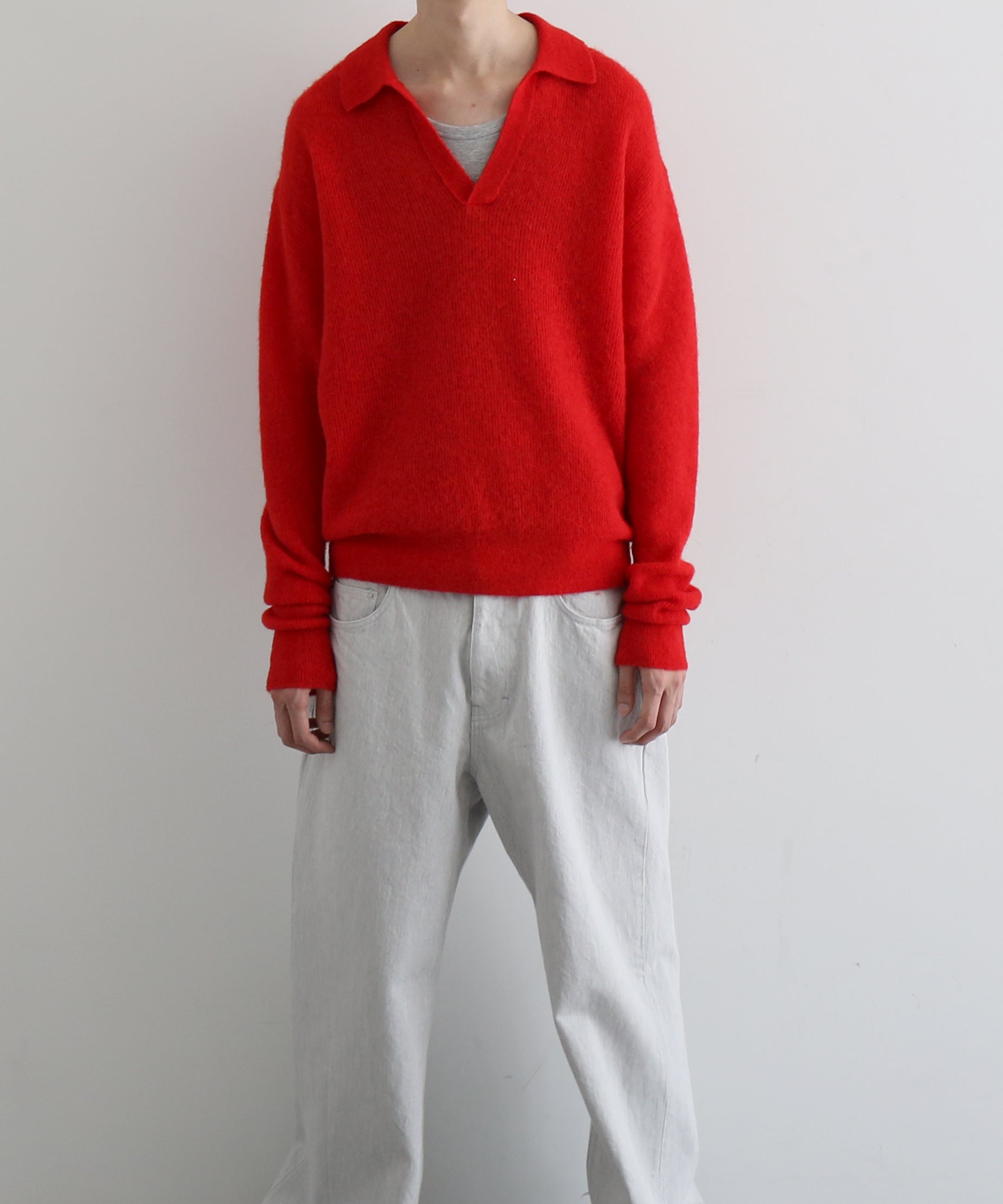 AURALEE【オーラリー】Baby suri alpaca sheer knit skipper polo 