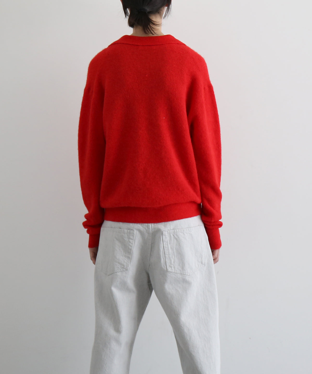 AURALEE Baby suri alpaca sheer knit skipper polo "RED"