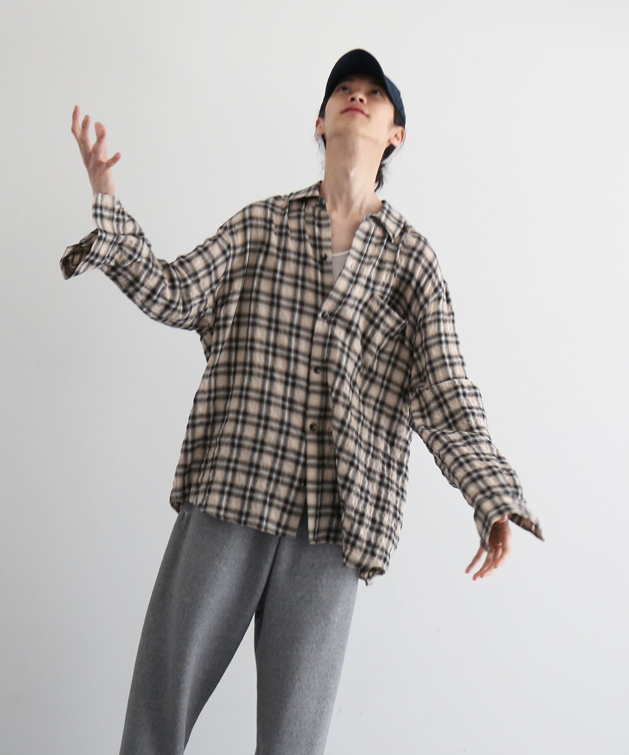 Laid.B Wet rag check shirts "BLACK"