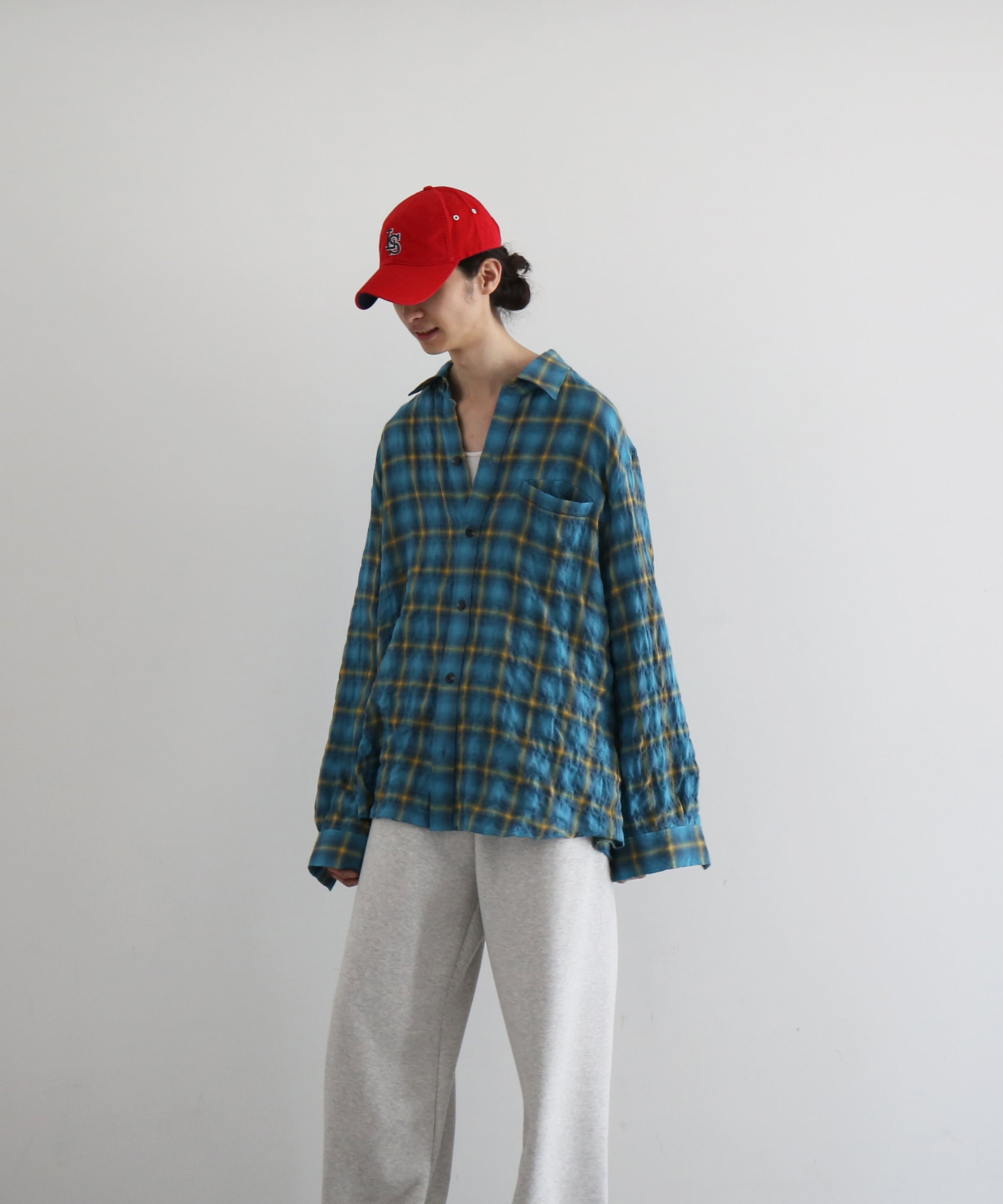 Laid.B Wet rag check shirts "BLUE"