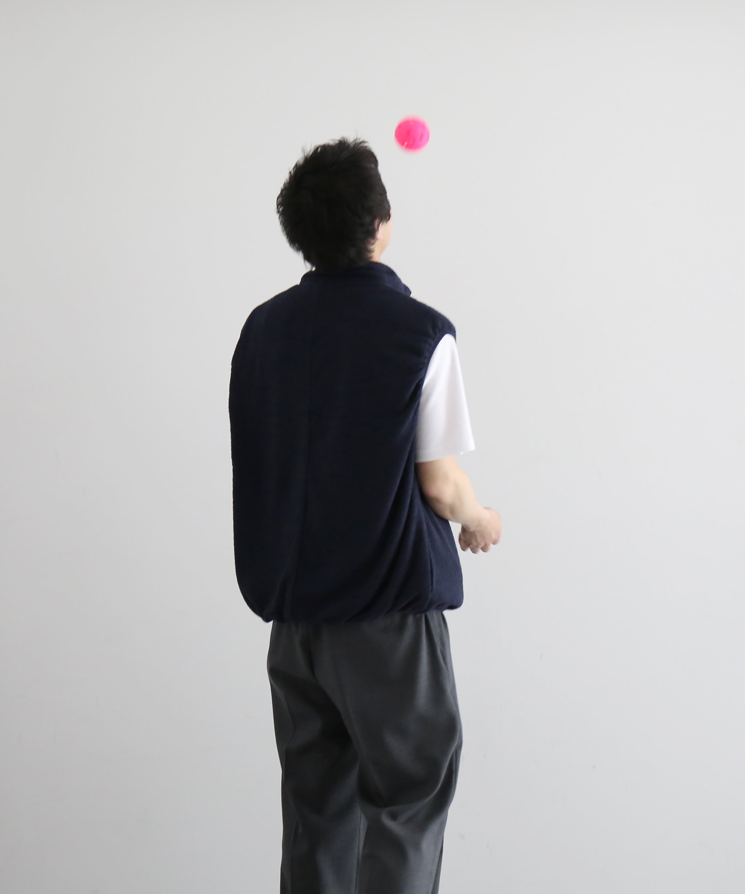 NOWHAW Towel cloth half zip vest "NAVY"