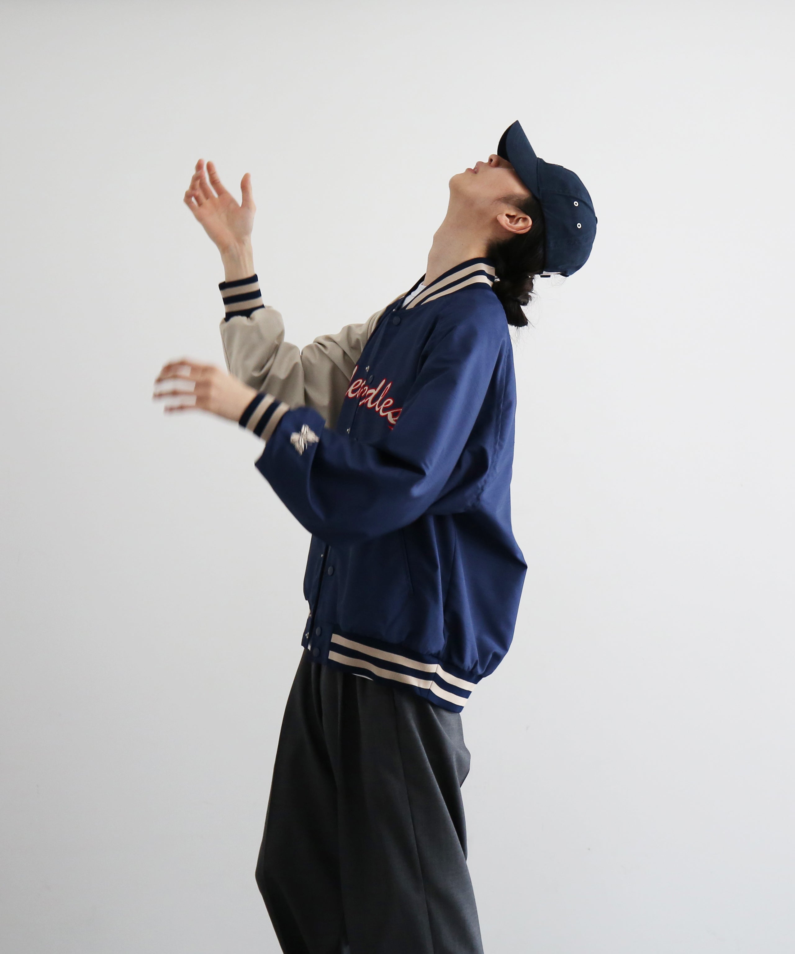 NEEDLES Stadium jacket - poly shantung "A - NAVY A"