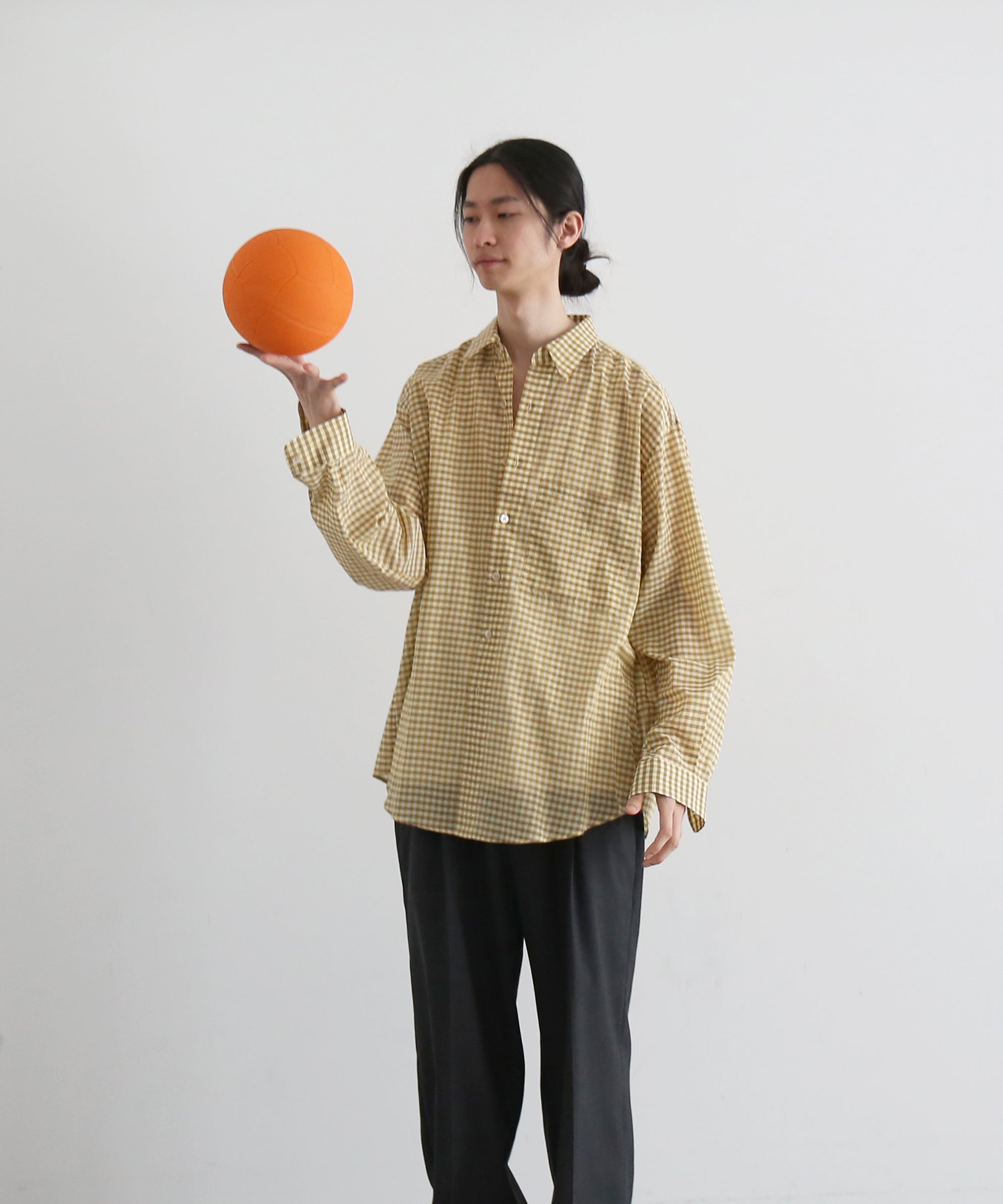 AURALEE Airy light cotton check big shirt "MUSTARD GINGHAM CHECK"