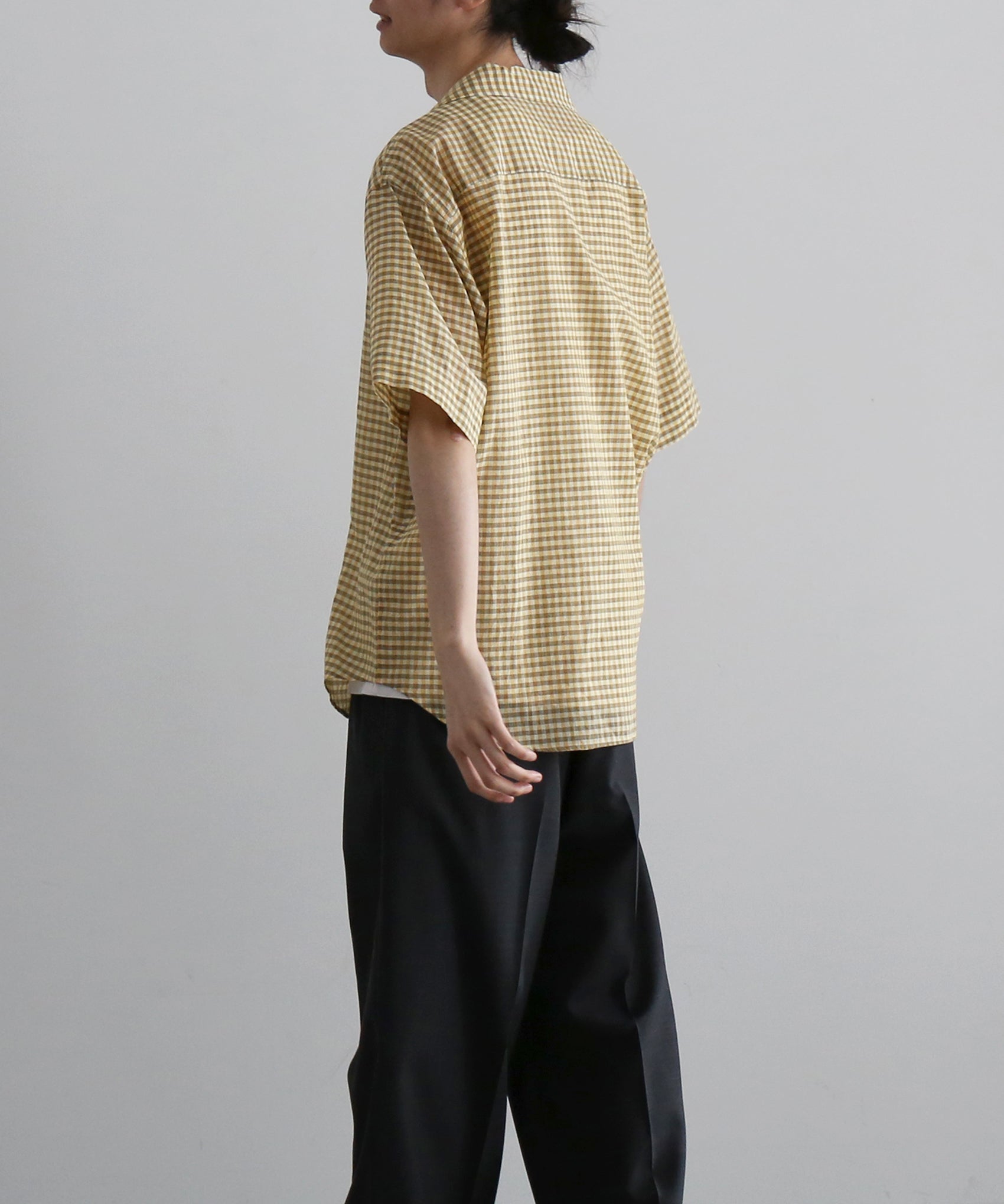 AURALEE Airy light cotton check half sleeved shirt "MUSTARD GINGHAM CHECK"