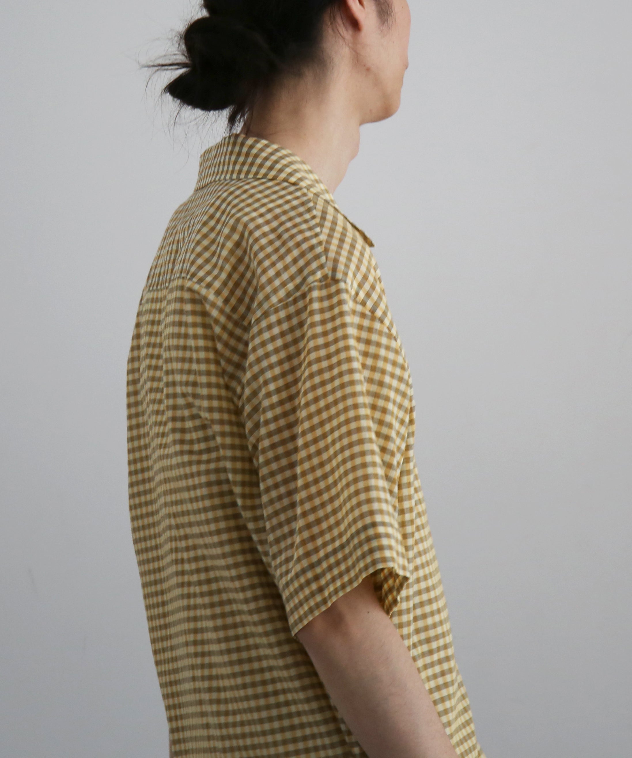 AURALEE Airy light cotton check half sleeved shirt "MUSTARD GINGHAM CHECK"