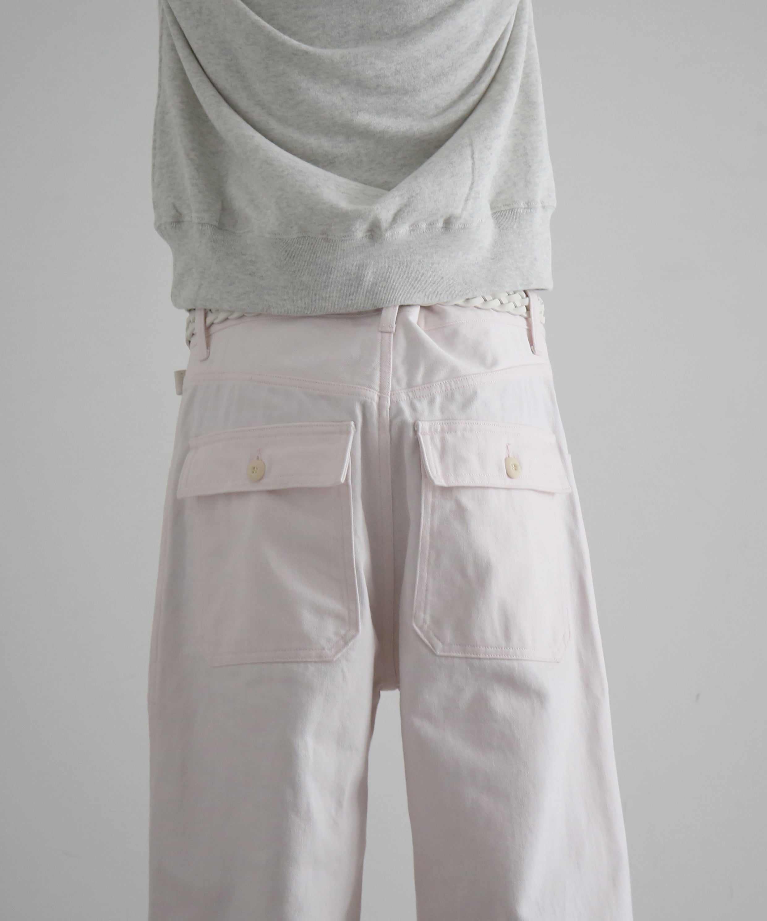 WHOWHAT 12oz denim origami pocket pants "LIGHT PINK"