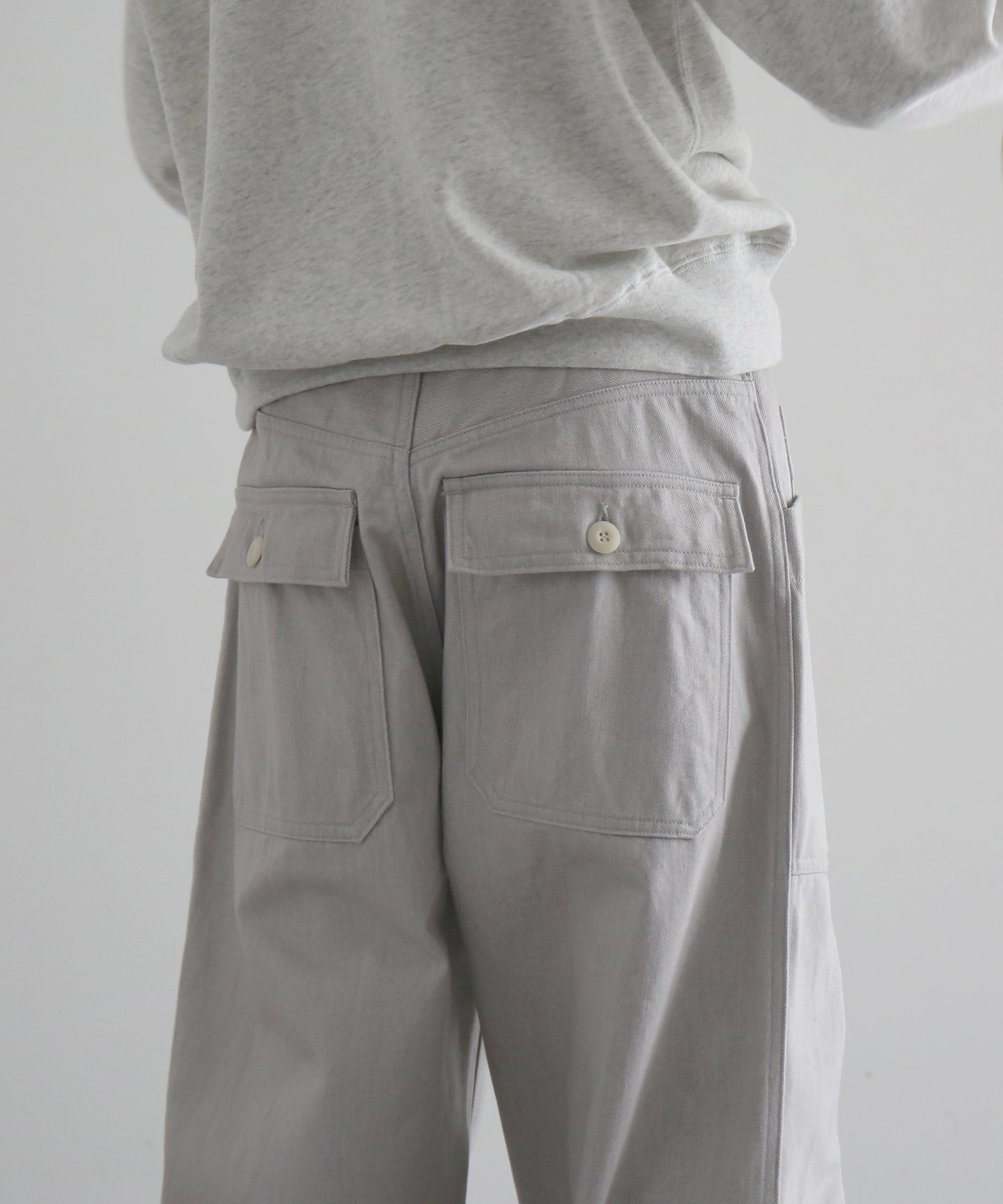 WHOWHAT 12oz denim origami pocket pants "LIGHT GRAY"