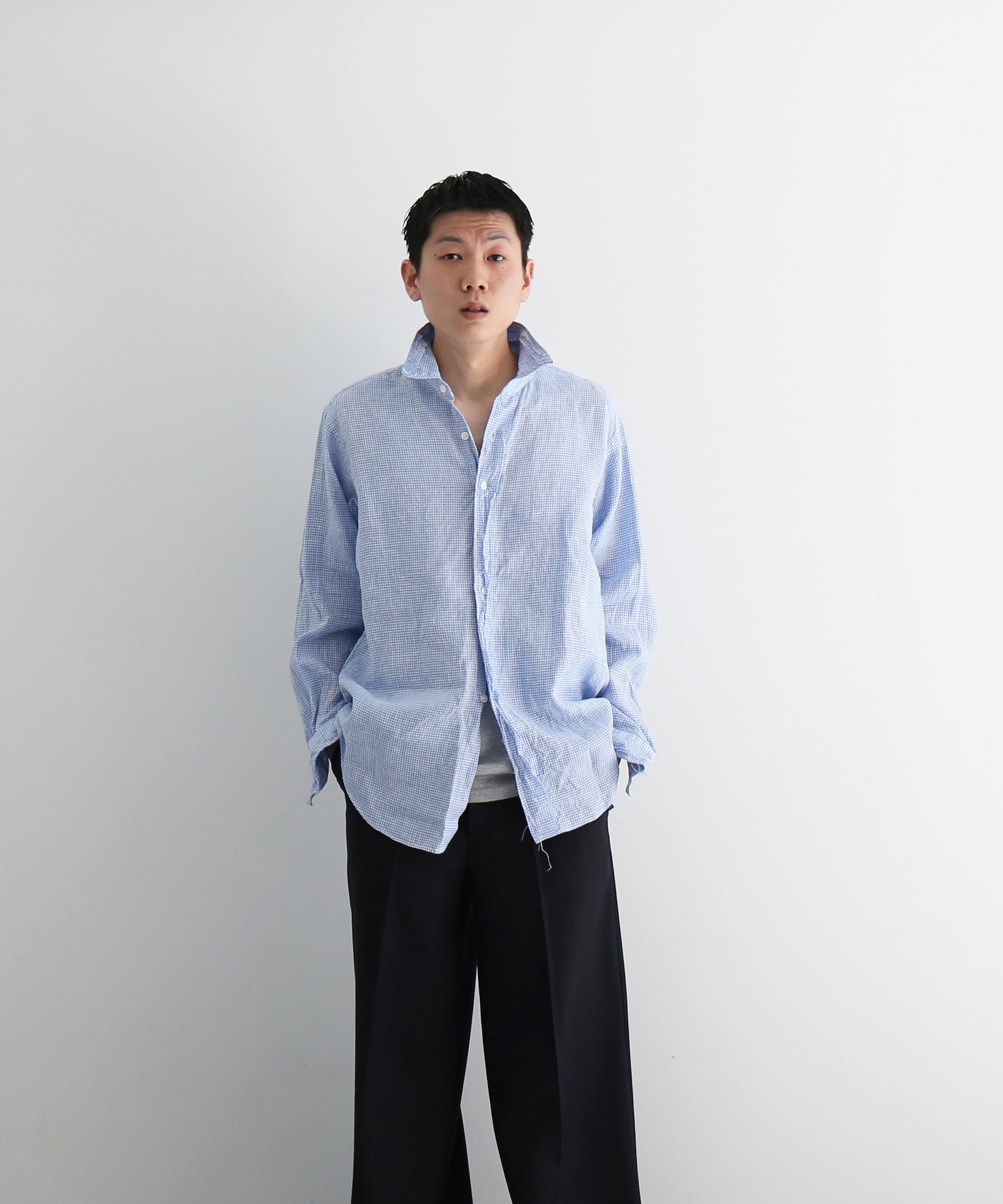 ensou. Rough cut shirt/a "PALE BLUE GINGHAM"