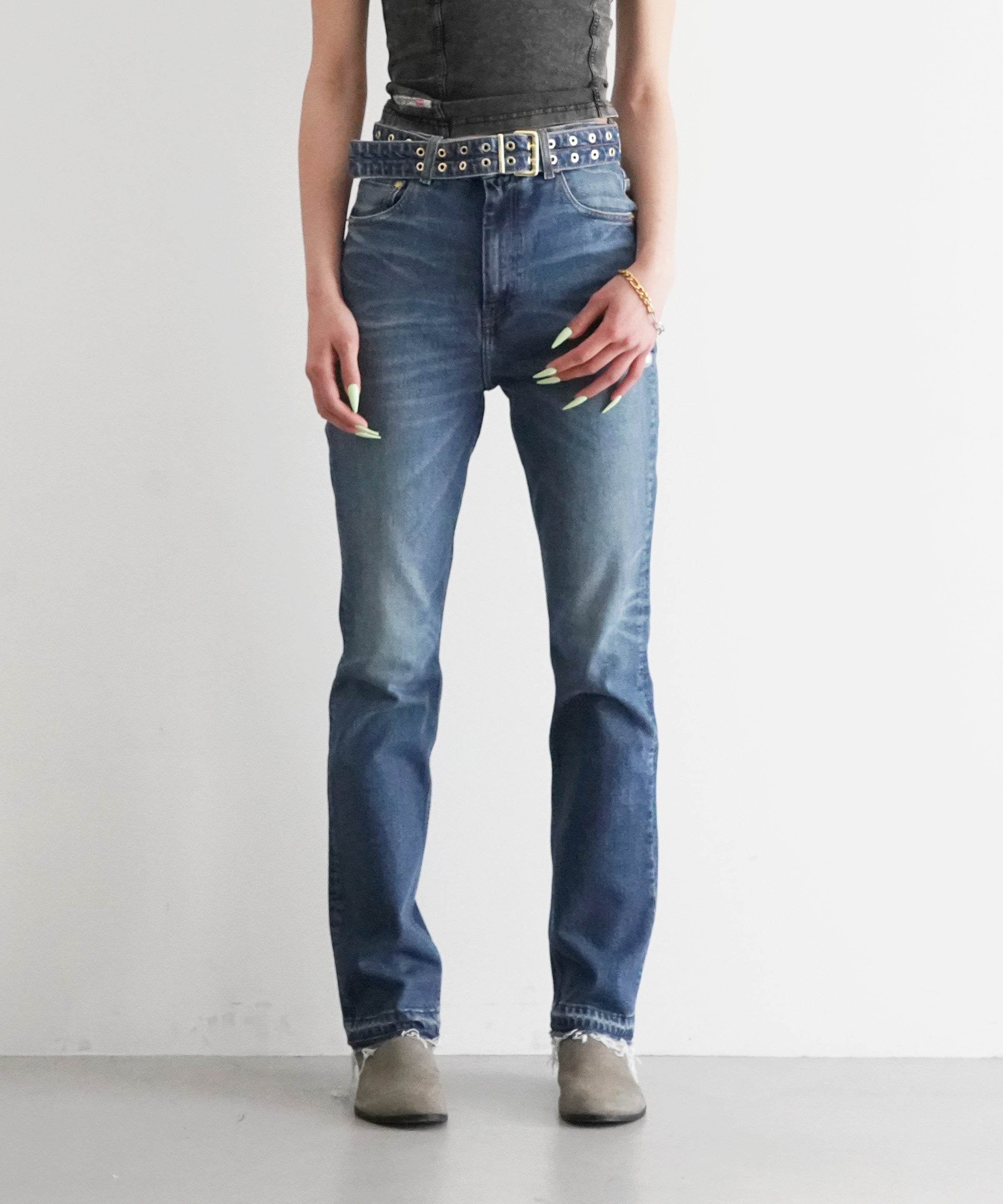 GANNI Stretch future denim carri belt "MBLUEVINTG"
