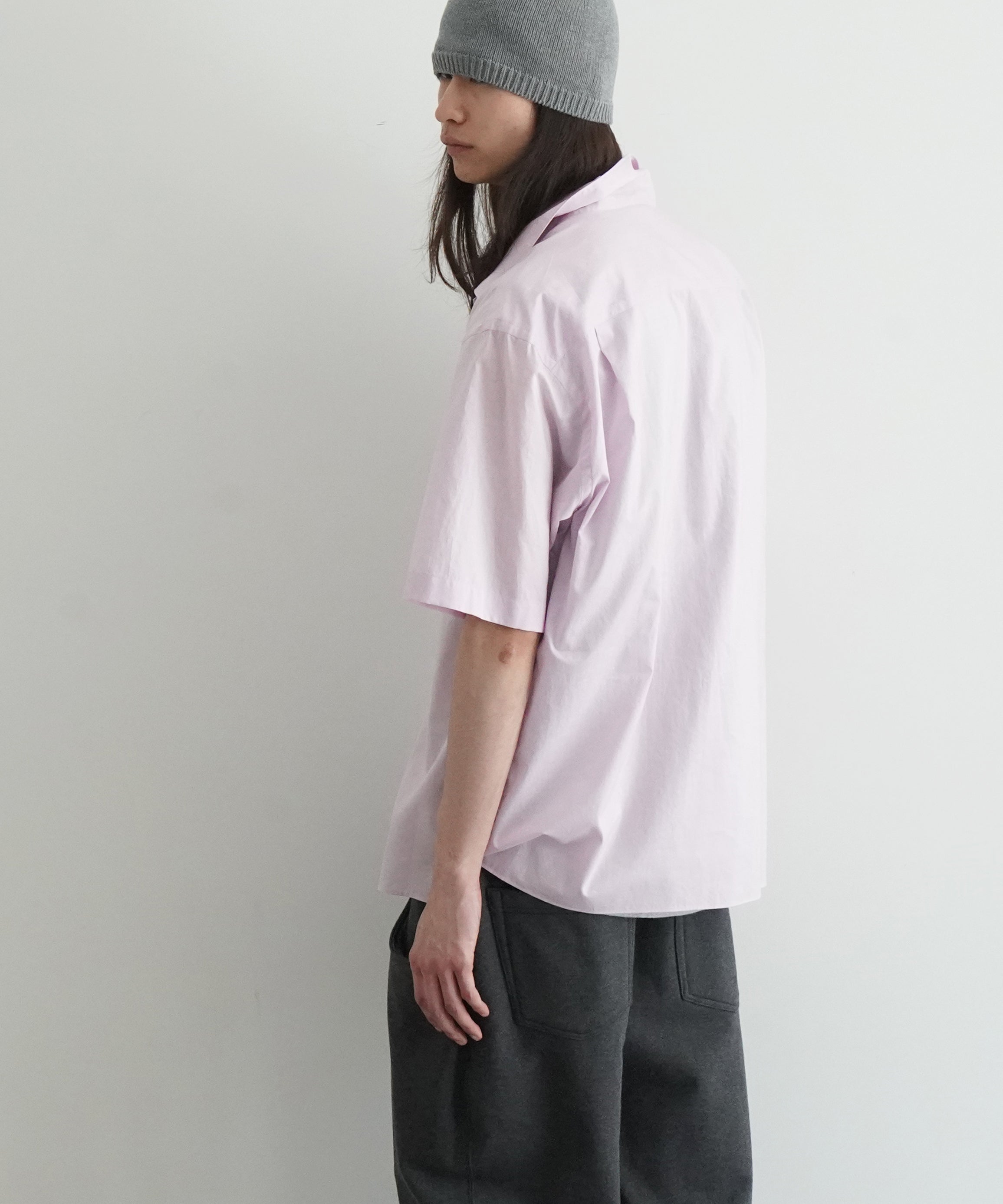AURALEE Washed finx typewriter open collar half sleeved shirt "LIGHT PINK"