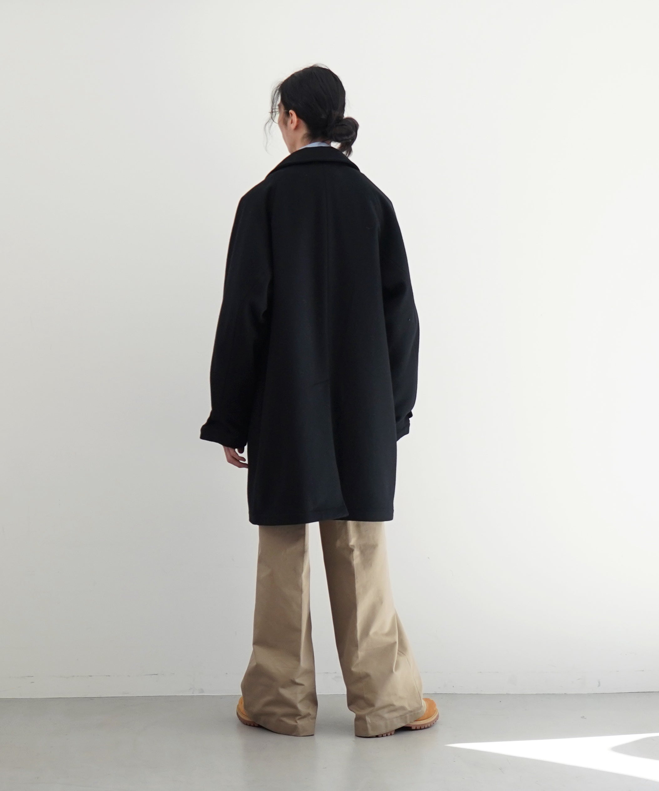 KAIKO Water-repellent wool melton coat "BLACK"
