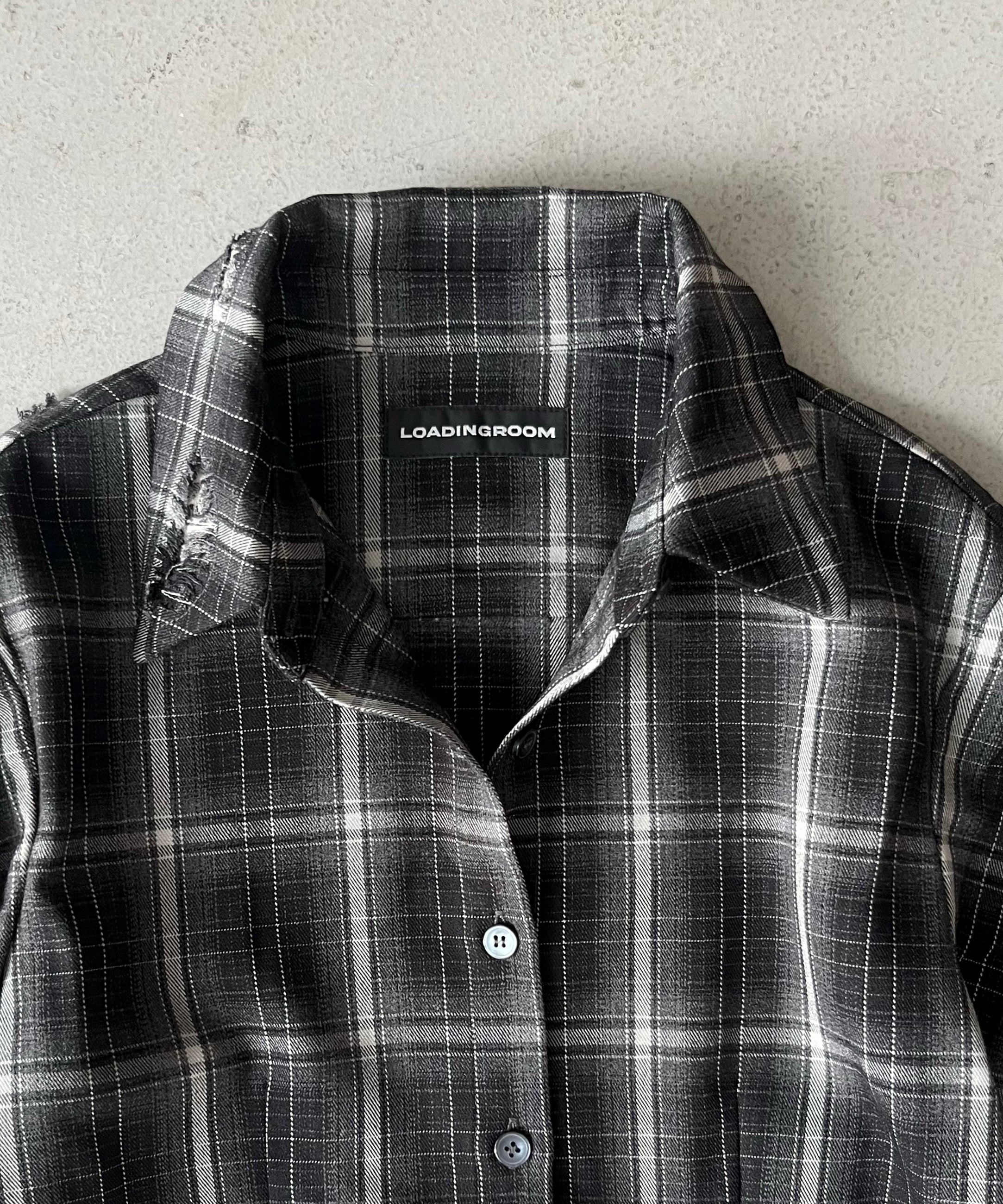 LOADINGROOM Check overlay lace shirt "BLACK"