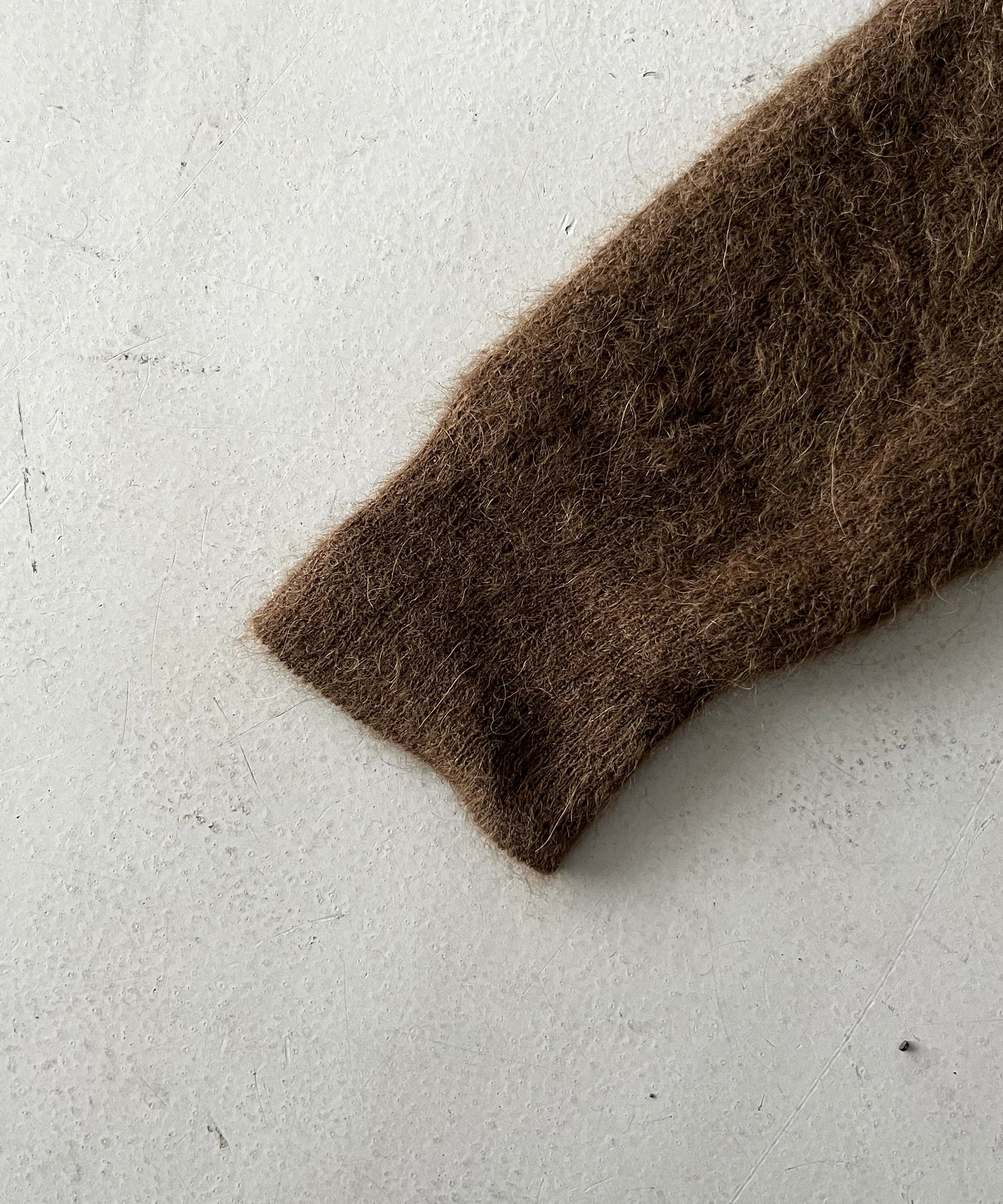 AURALEE Baby suri alpaca sheer knit skipper polo "DARK BROWN"
