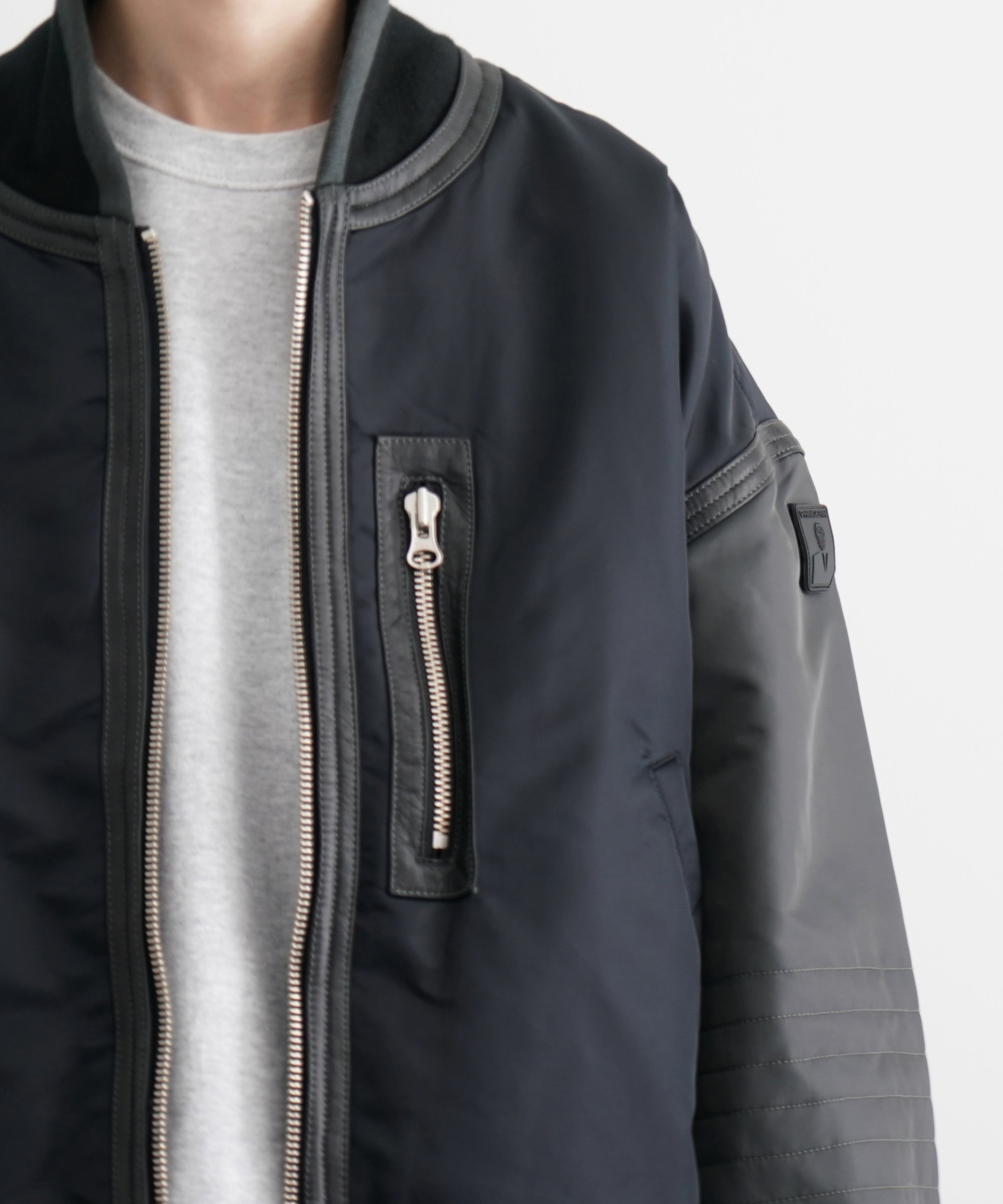PHINGERIN Trim leather bonber jacket "C:BLACK"