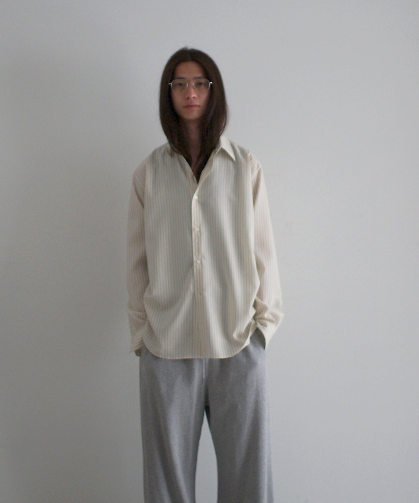 AURALEE Super fine wool stripe shirt "IVORY STRIPE"