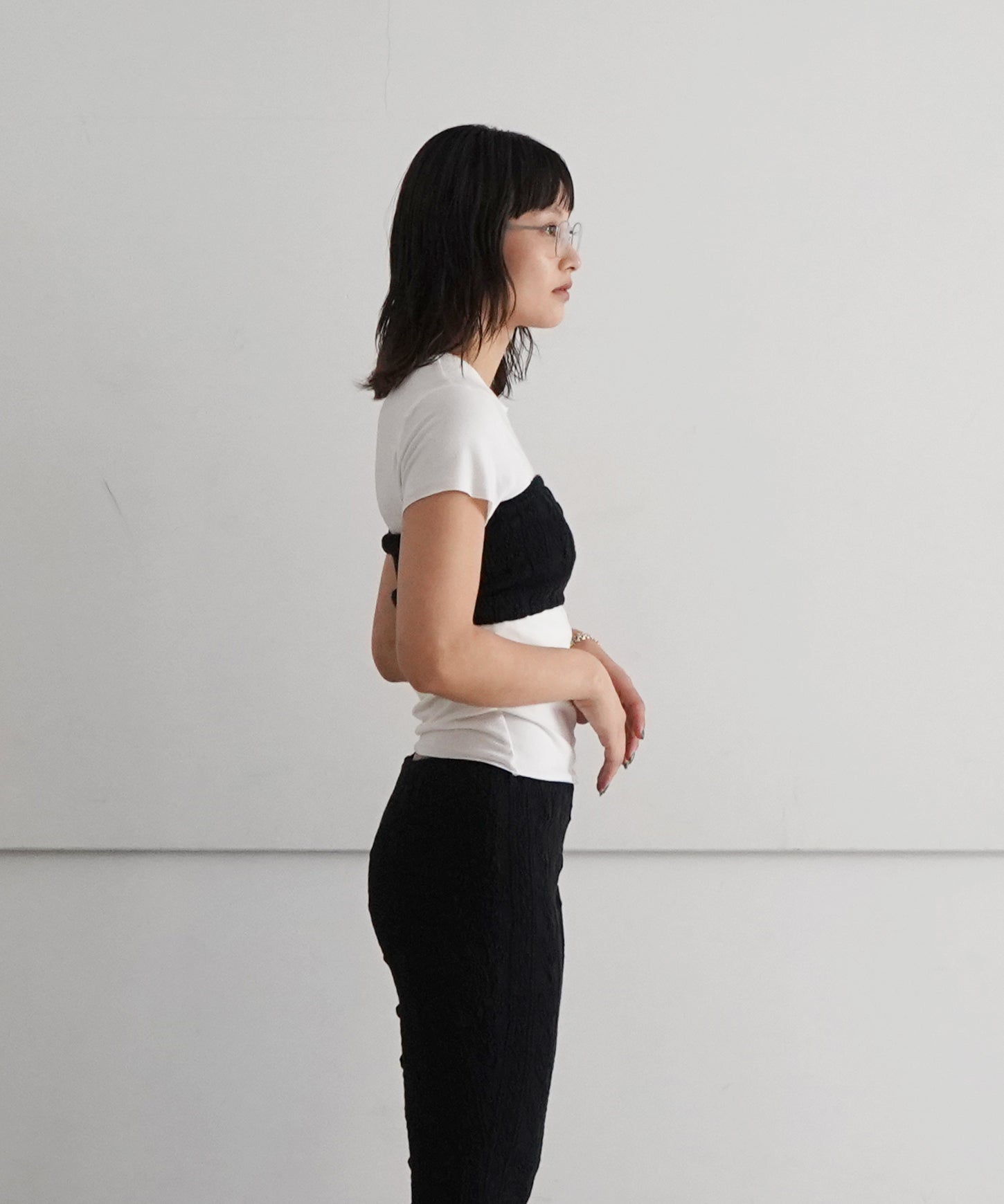 kotohayokozawa Shrunk - knit bare top "BLACK"