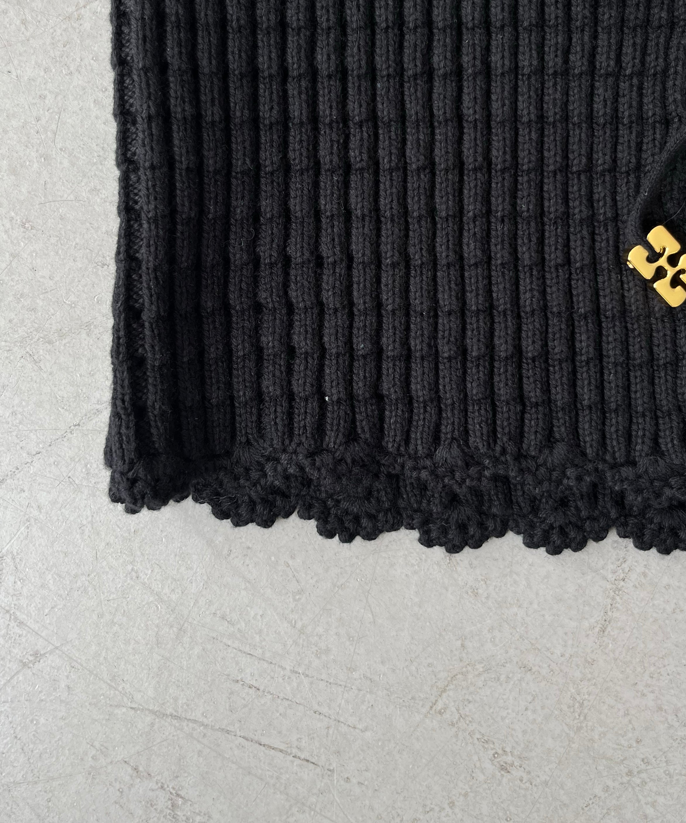 GANNI Cotton textured lace top "BLACK"