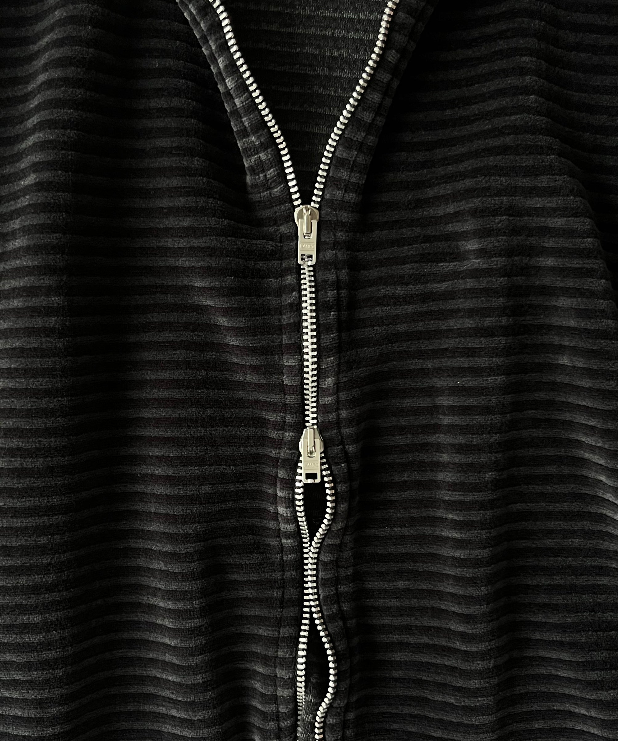 OUR LEGACY Shrunken fullzip polo "PHANTOM STRIPE VELOUR"