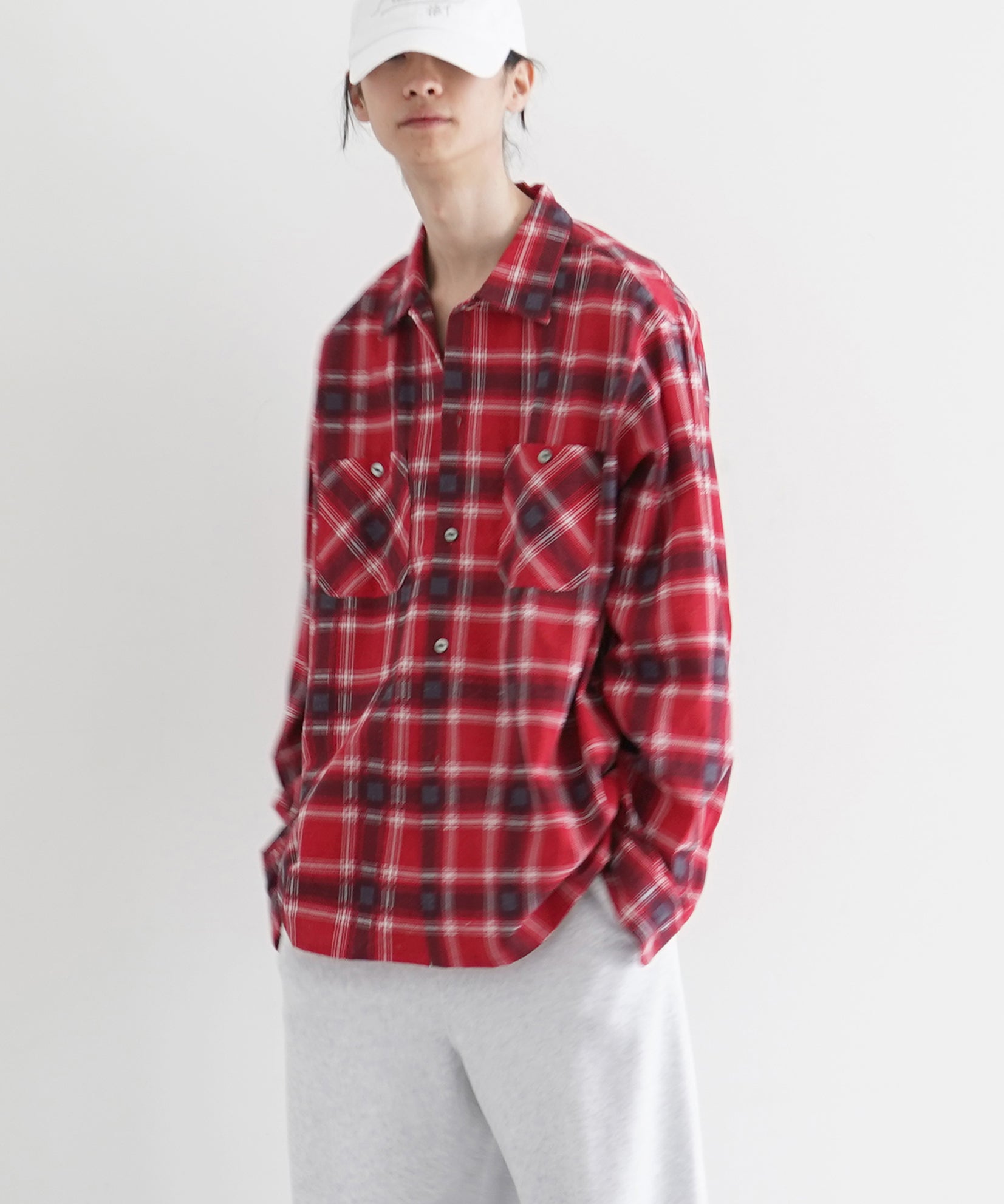 NEEDLES One - up shirt - printed flannel / plaid "RED"
