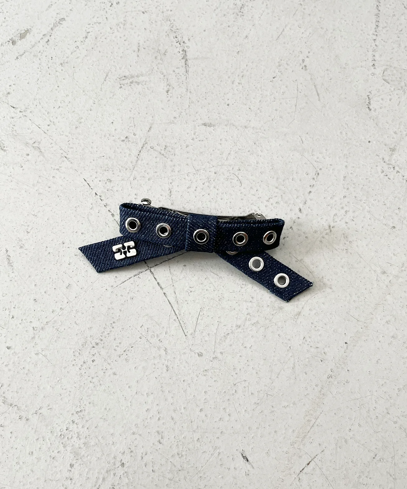 GANNI Eyelet bow barrette nylon "LEOPARD"