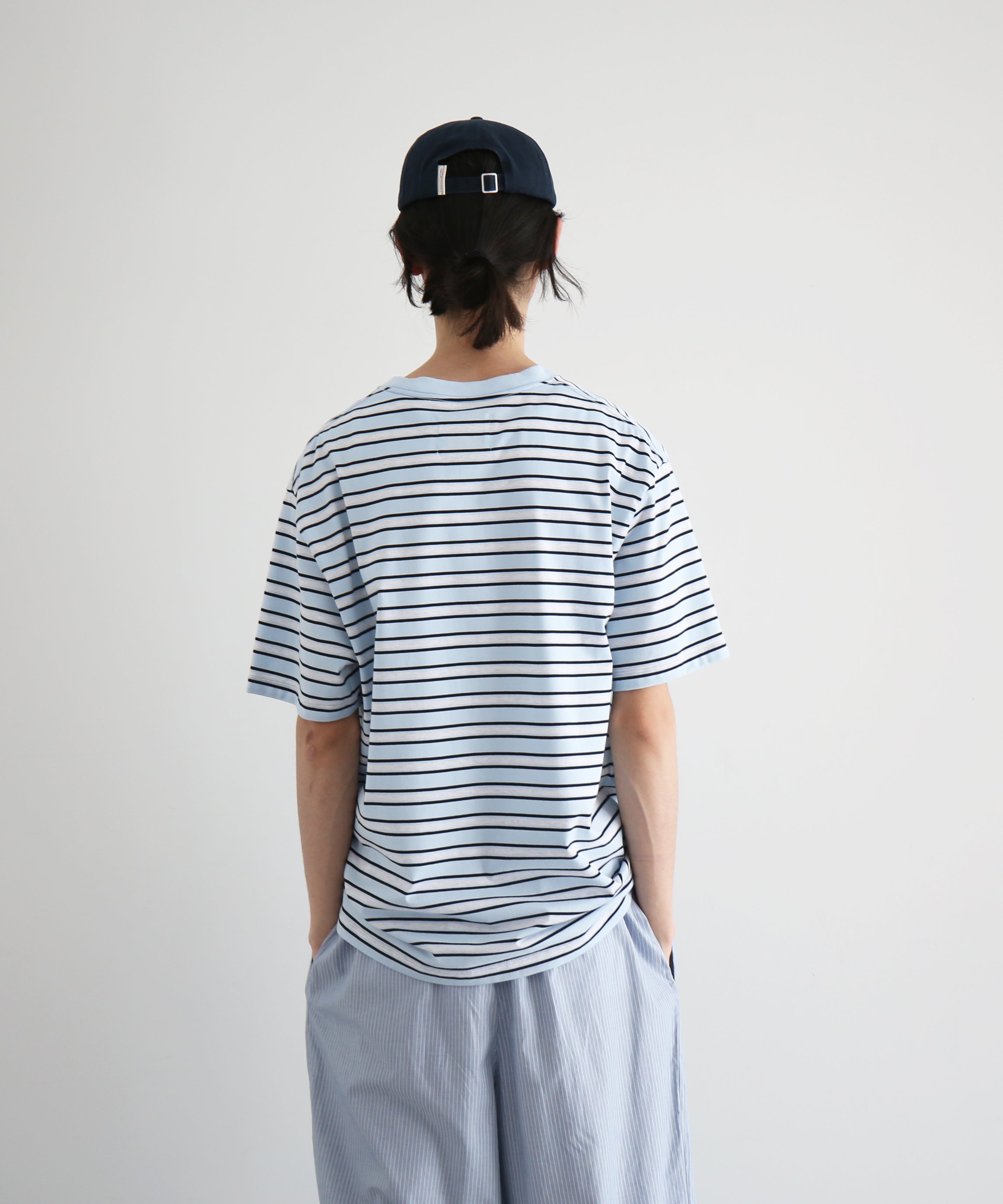 KAIKO C neck border t-shirts "SAX"