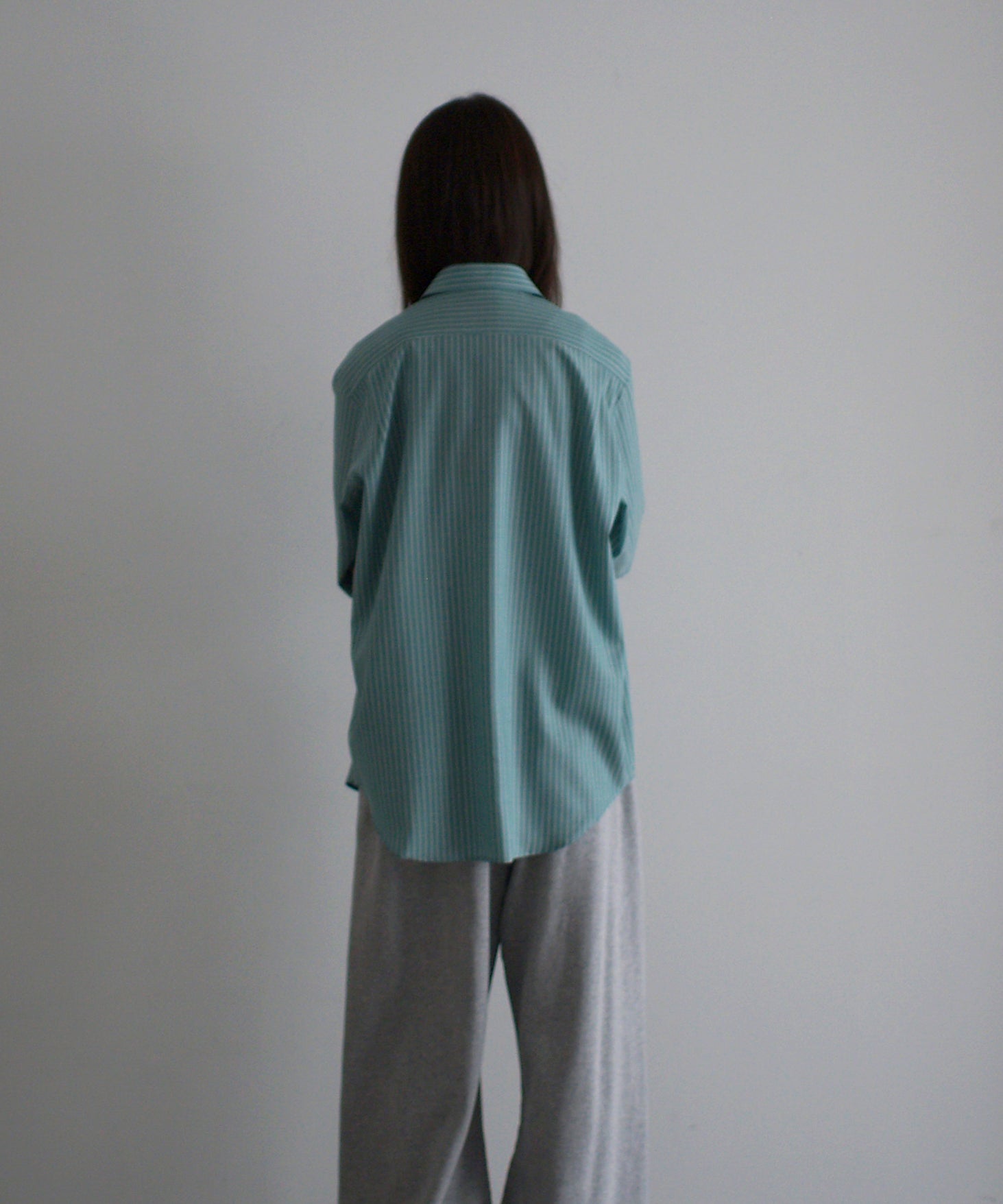 AURALEE Super fine wool stripe shirt "GREEN STRIPE"